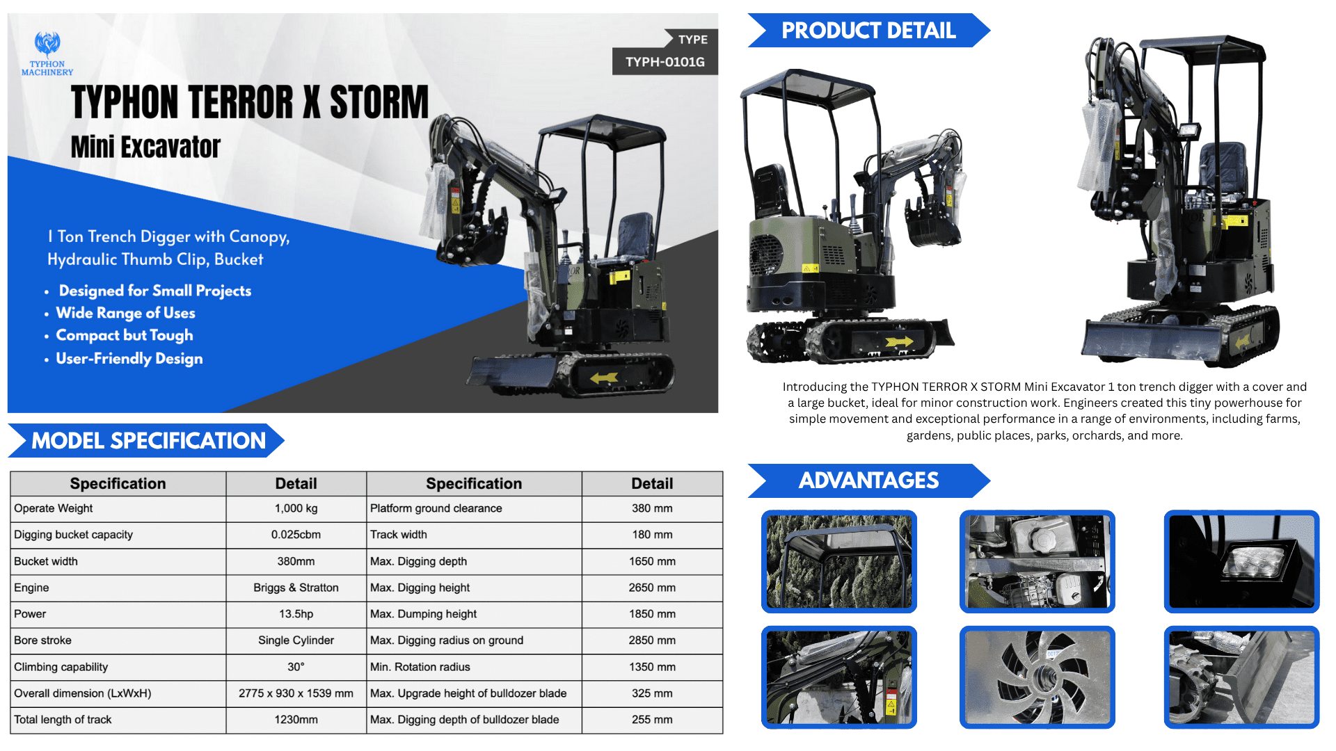 TYPHON Terror X Storm Mini Excavator (1 Ton, Green) iczxt