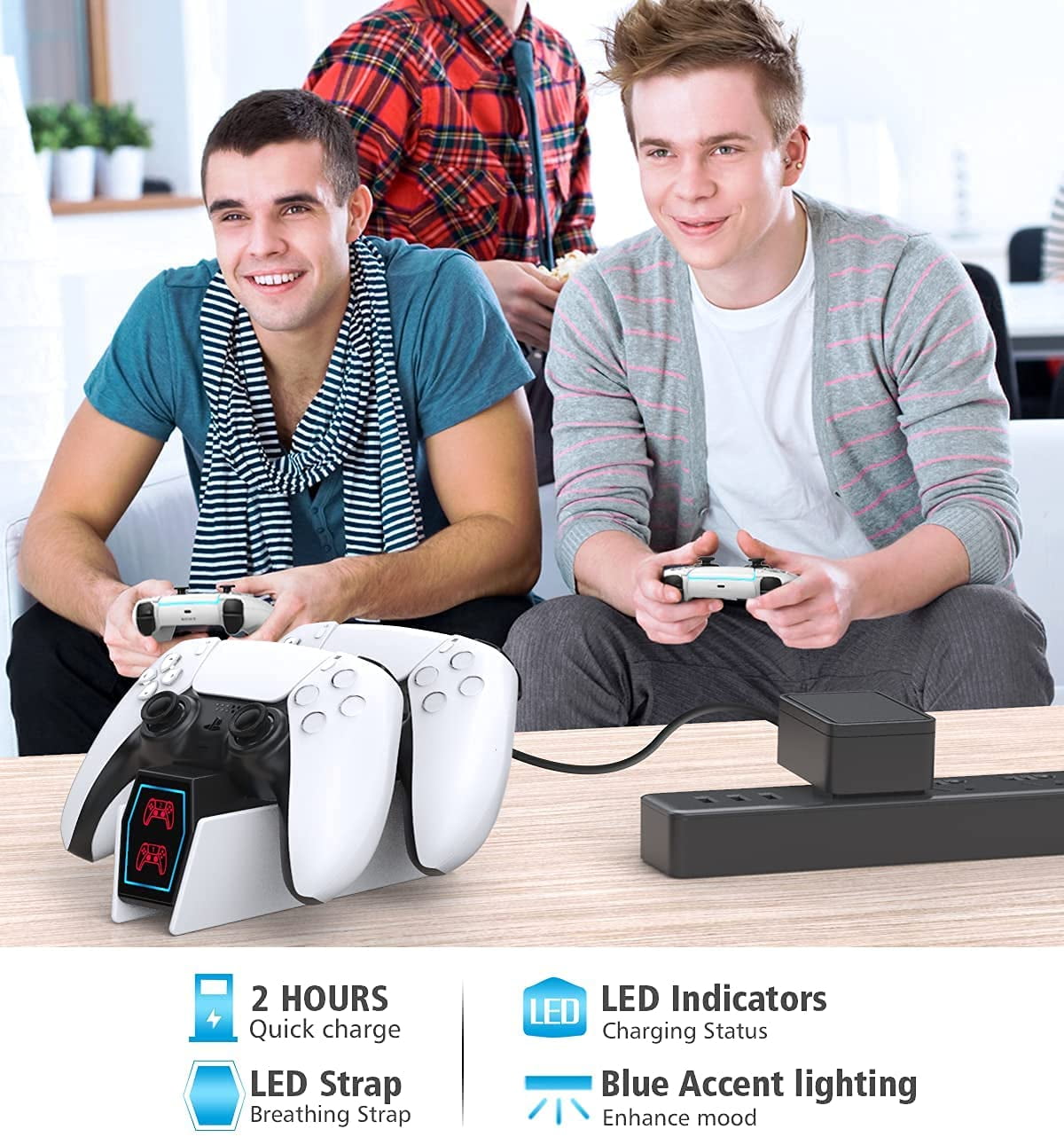 OIVO PS5 Controller Charging Station, Dual Dock for DualSense & Edge Controllers with AC Adapter (White, 1 Pack) 22pyb