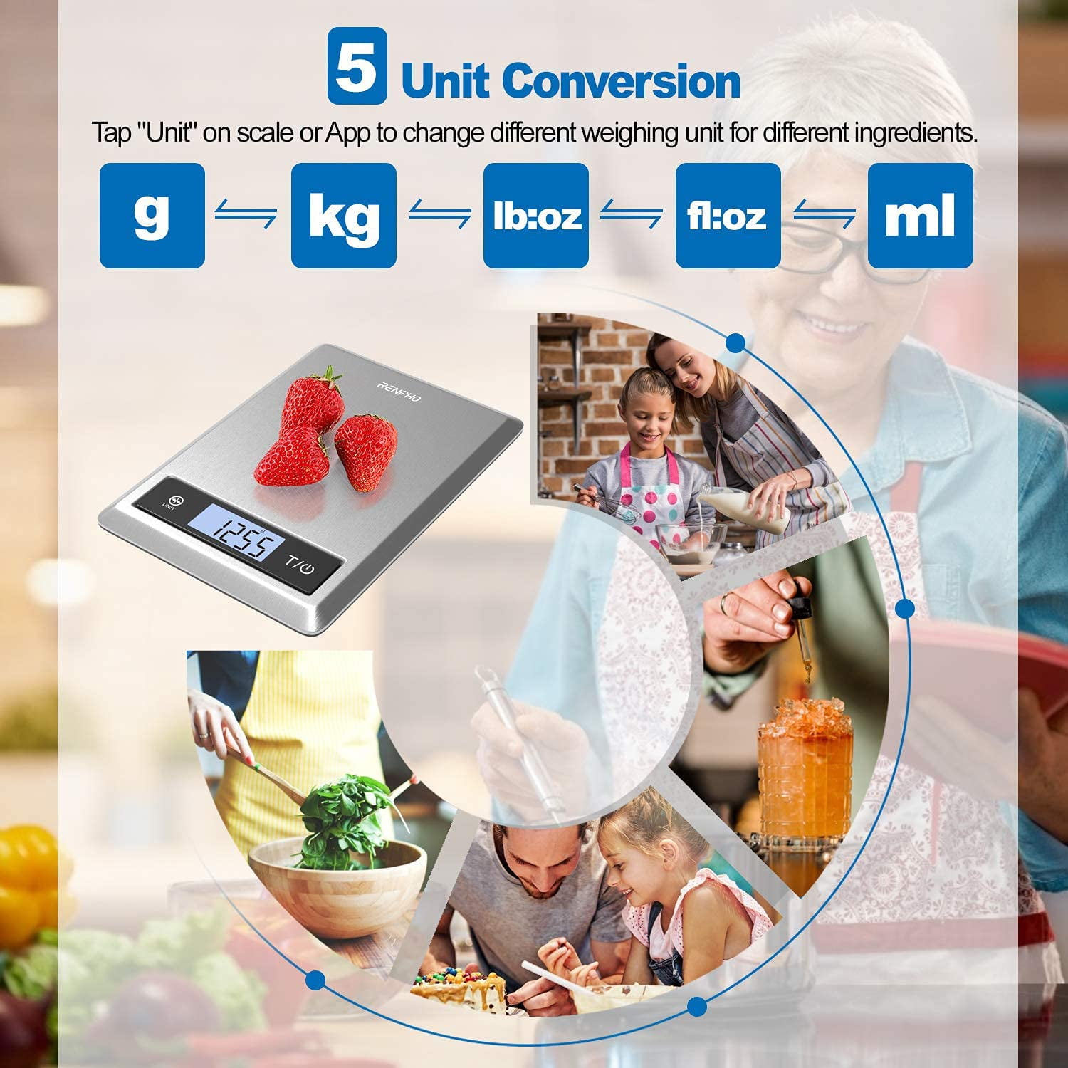 RENPHO Smart Digital Food Scale with Bluetooth App Connectivity, Stainless Steel Kitchen Nutrition Tracker (11 lbs) rxzs8