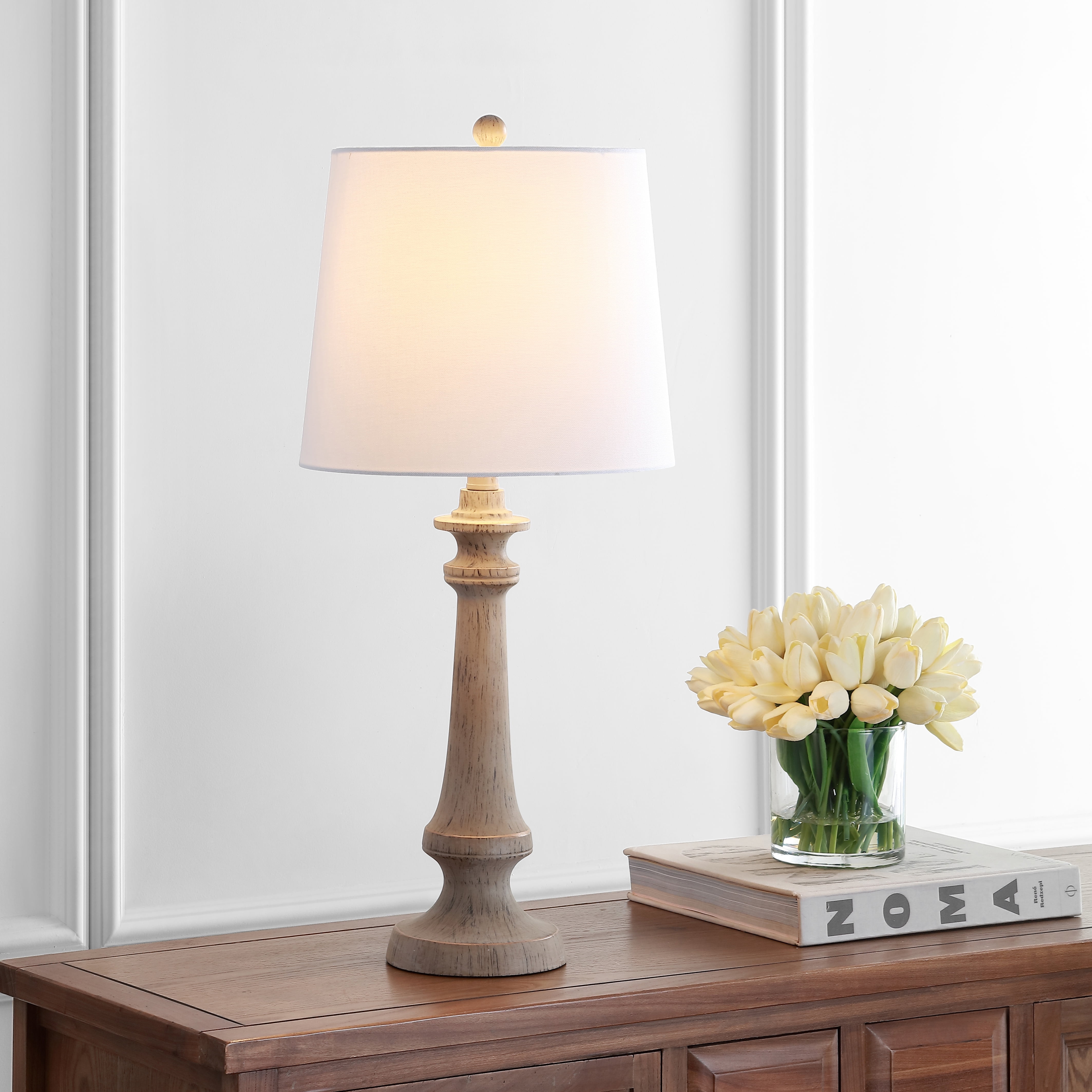 Safavieh Rhett Traditional Rustic Table Lamp with Beige Shade (Antique Brown, 28 in. H) pfo5h
