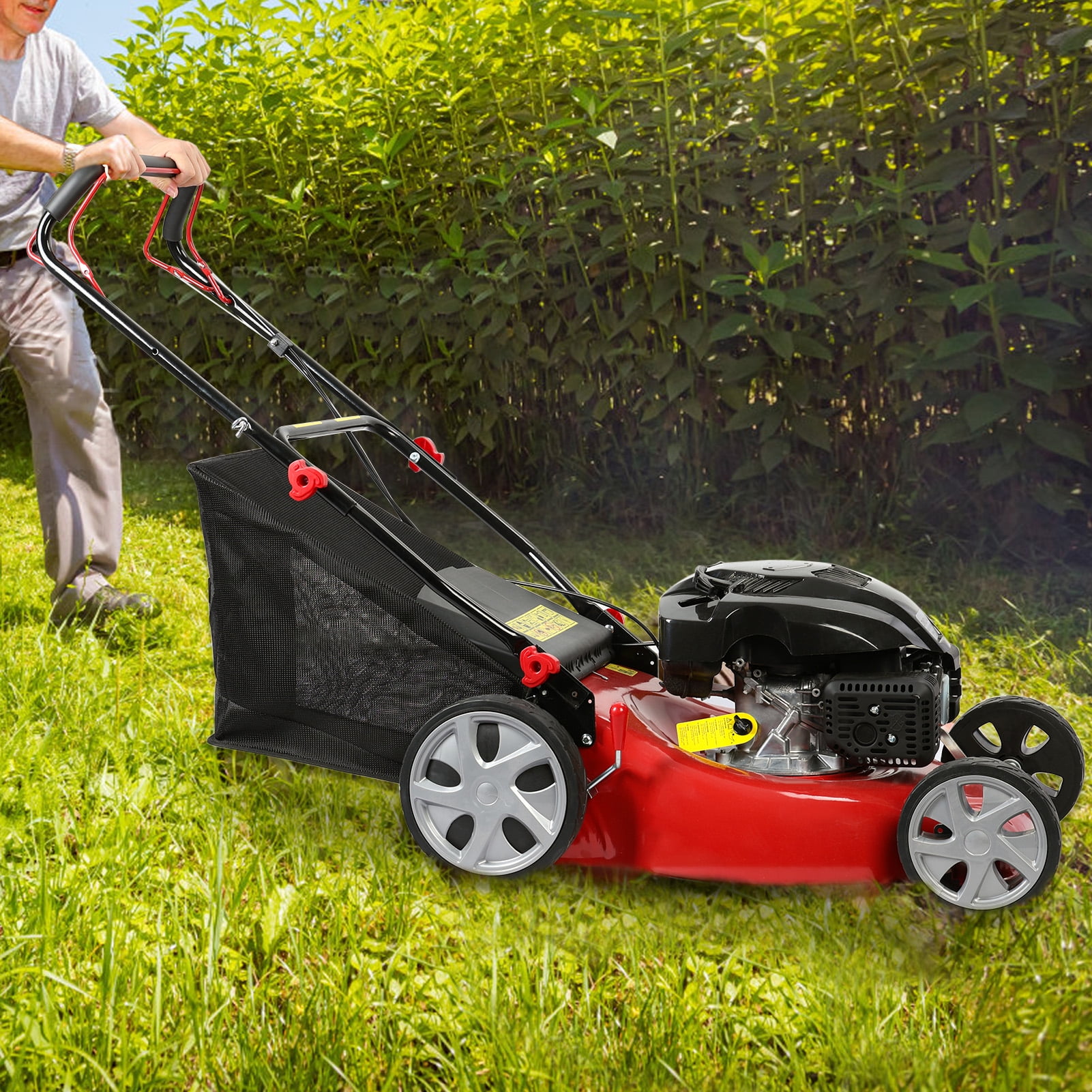 Kitem Self-Propelled Gas Lawn Mower, 141cc Engine, 20 in Cutting Deck, 3-in-1 Discharge with Grass Collection (Red, 20 in) 3070u