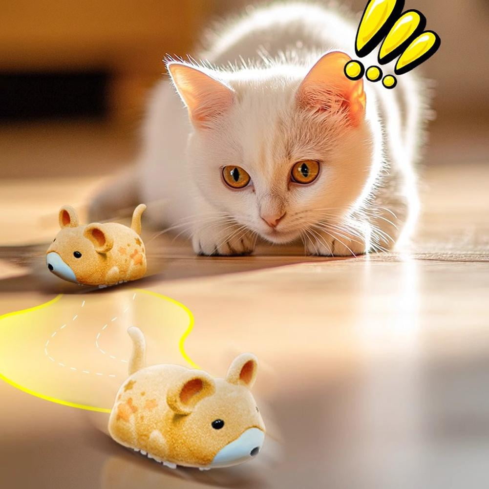 SharkTRUE Interactive Electric Cat Toy Mouse, Automatic Moving Kitten Toy with Furry Tail (Gray, 1.95 in x 1.56 in x 1.36 in) ndwli