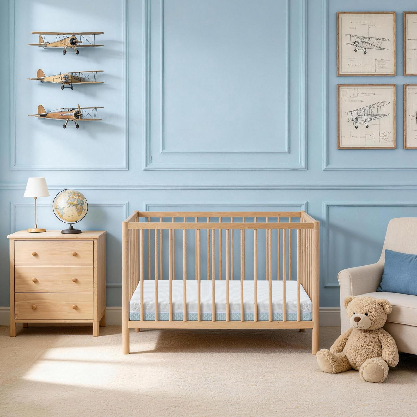 BaybyNest Mini Crib Mattress, Breathable Tencel-Lyocell Cover & Gel Memory Foam for Portable Cribs and Playards (Blue, 38x24x4 in) oxcob