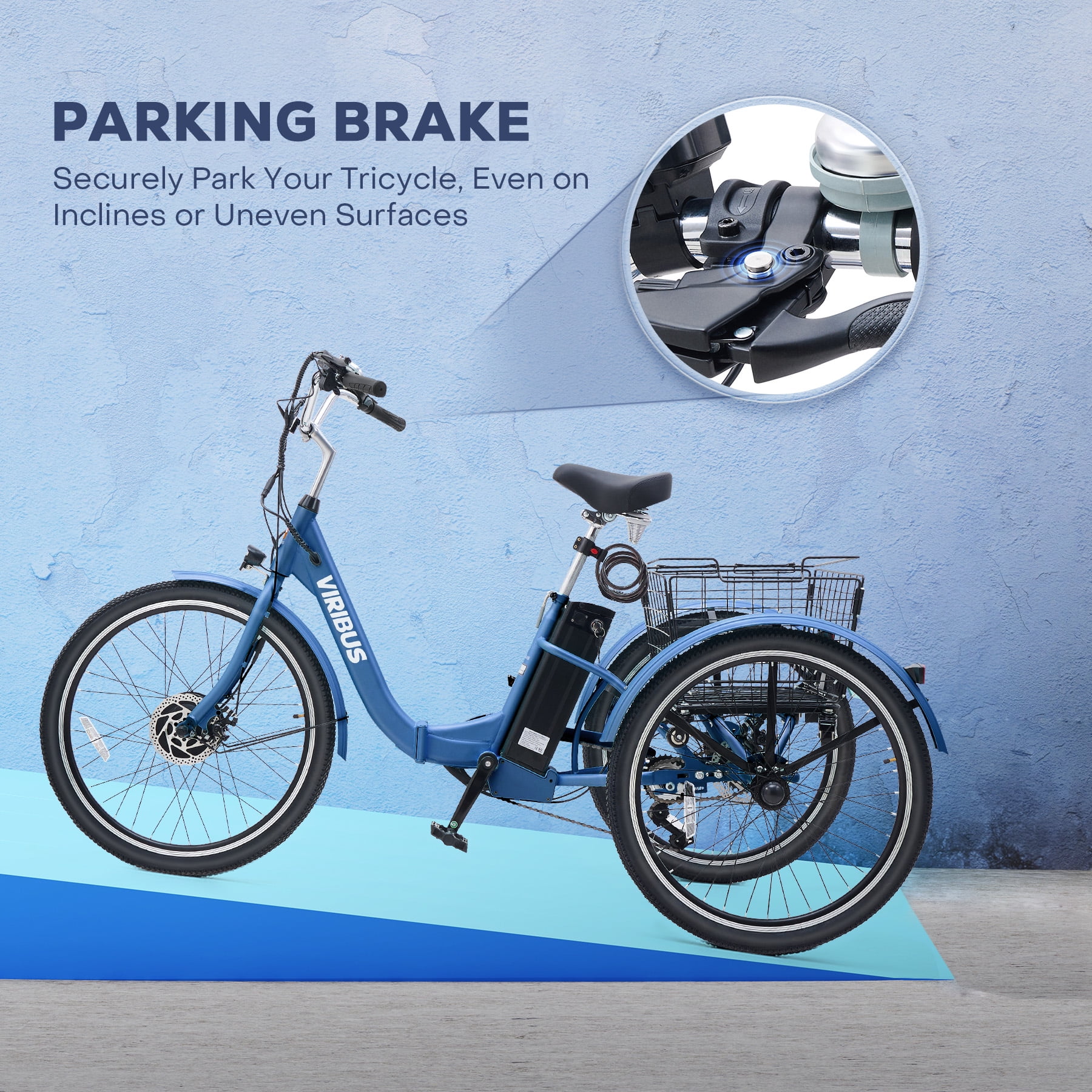 Viribus 24-inch 7-Speed Folding Electric Tricycle with 350W Motor and Rear Storage Basket (Blue, 24 in) ag2k7