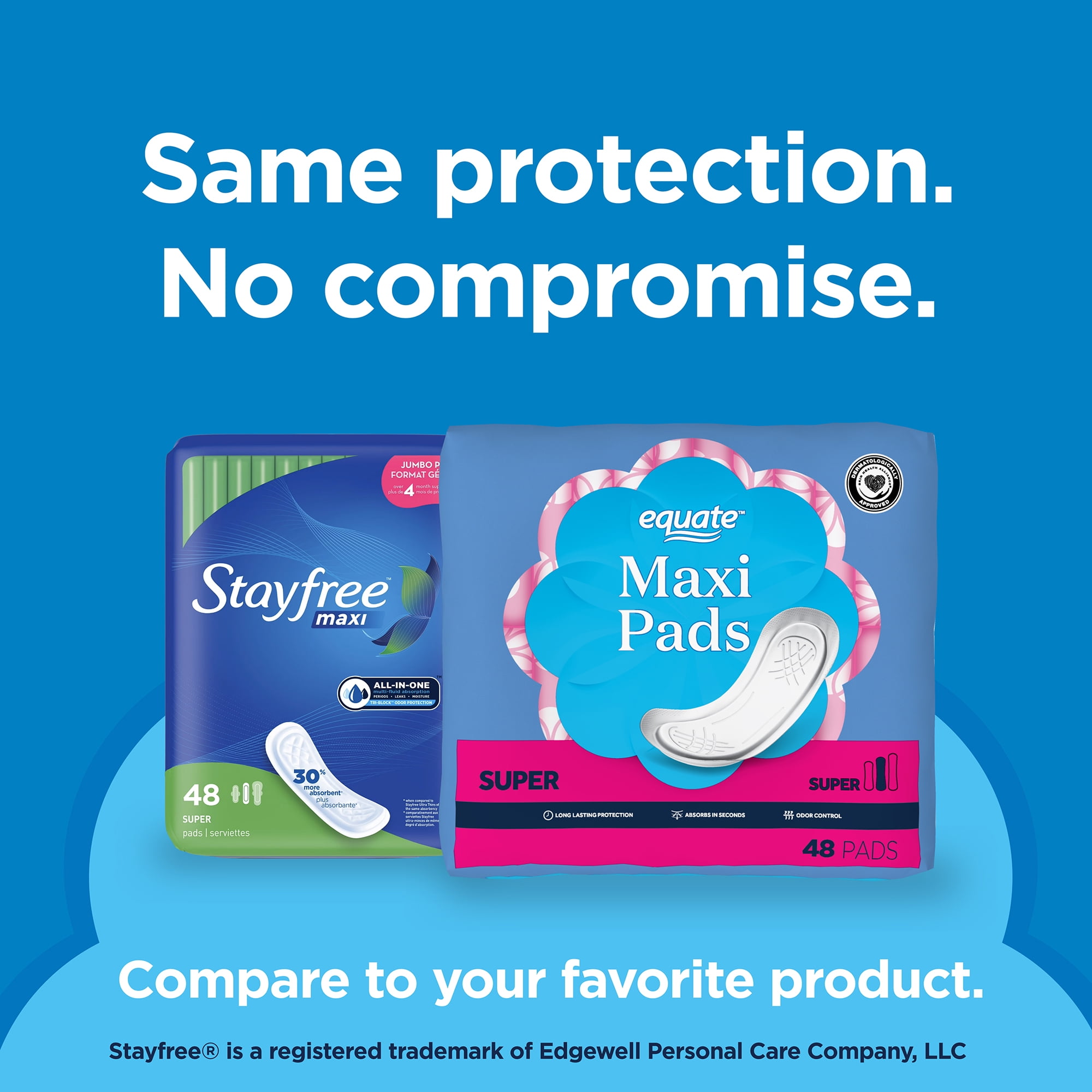 Equate Maxi Pads, Super Absorbency, Size 2 (6 Pack, 288 Count) e1i4z