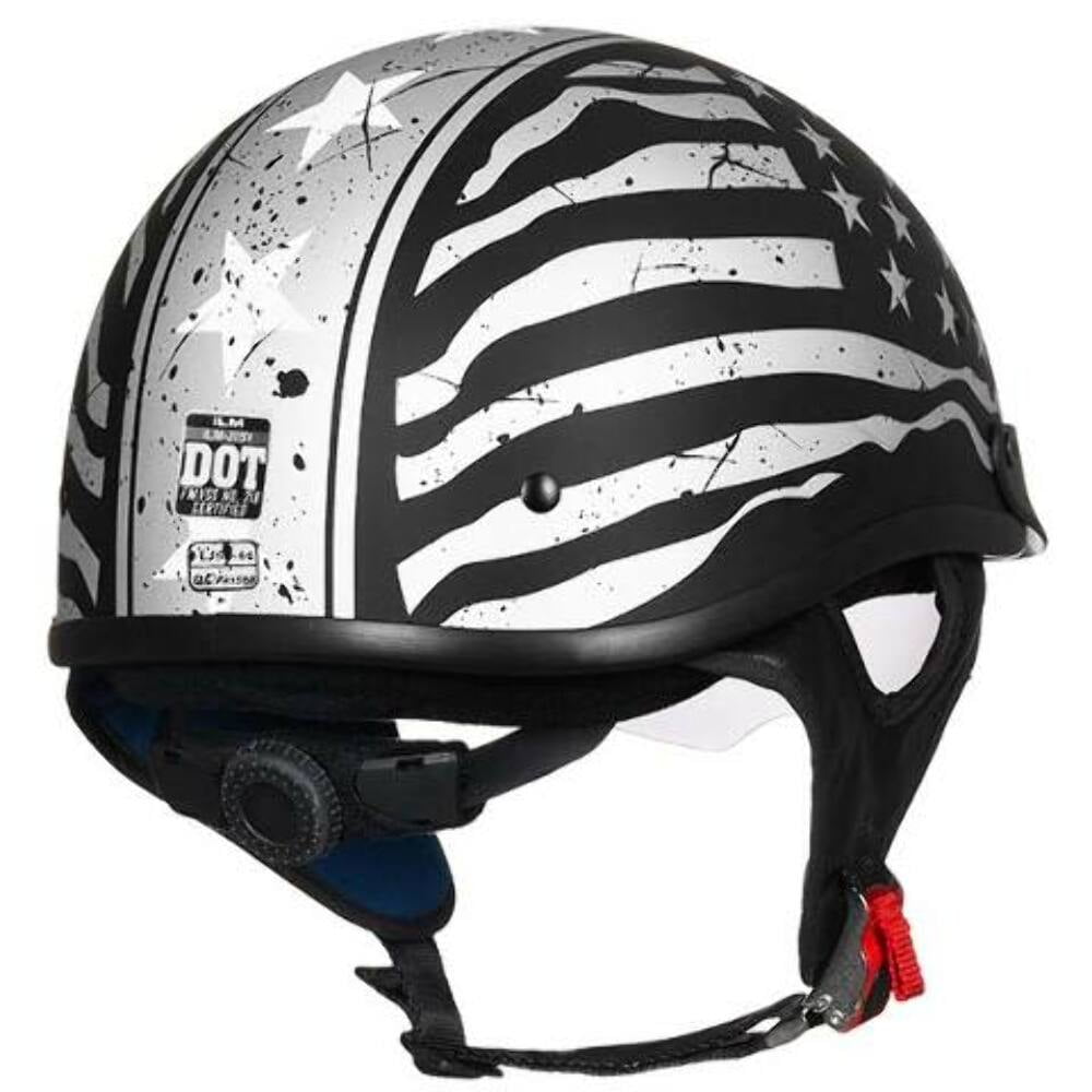 ILM 205V Motorcycle Half Helmet, DOT Approved ABS Shell with Sun Visor (Patriotic Flag, Small) bt69j