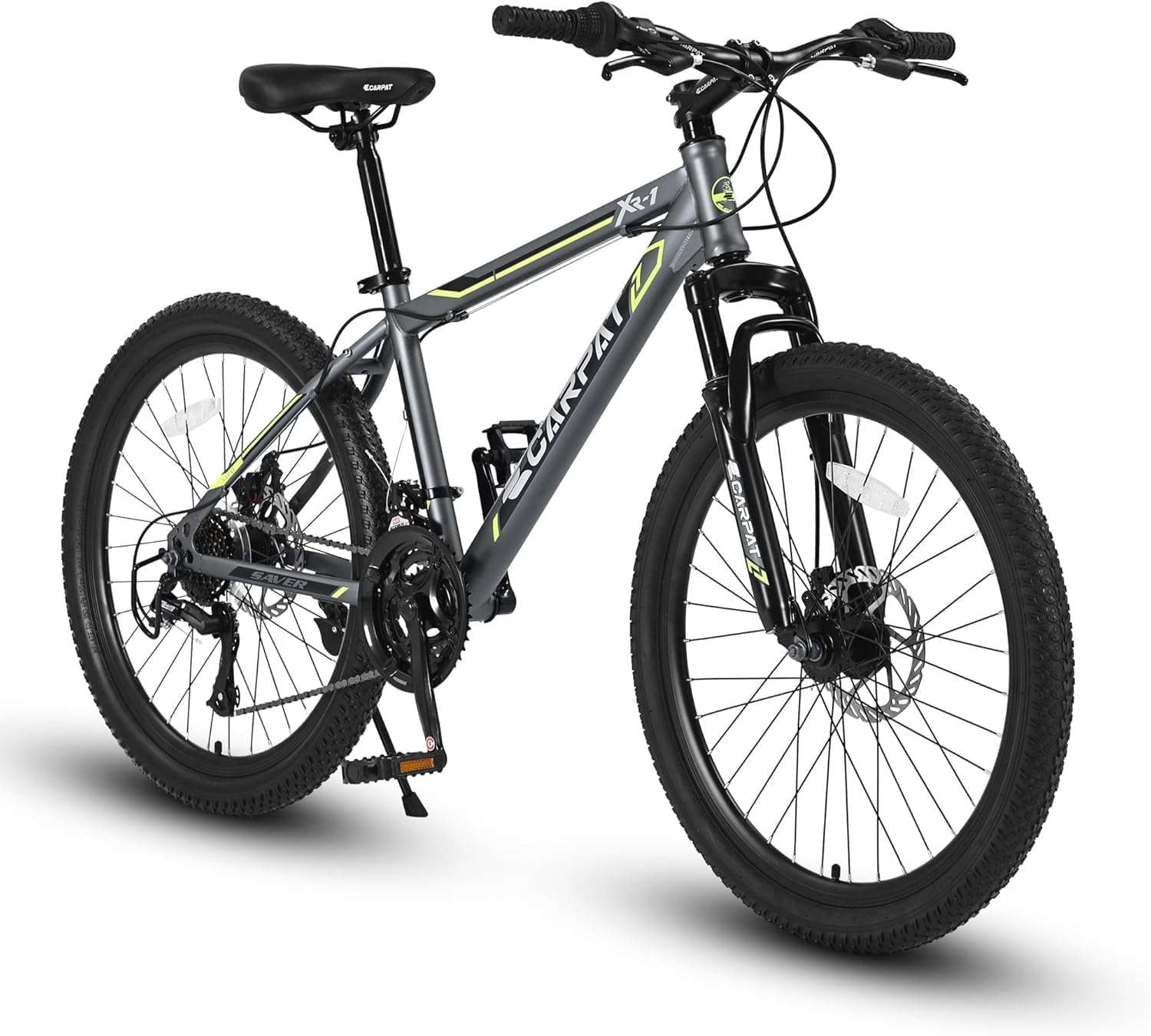 Ambifirner 24-Inch Mountain Bike for Teens, Shimano 21-Speed, Dual Disc Brakes, Front Suspension (Black/Green, 24 in) geagc