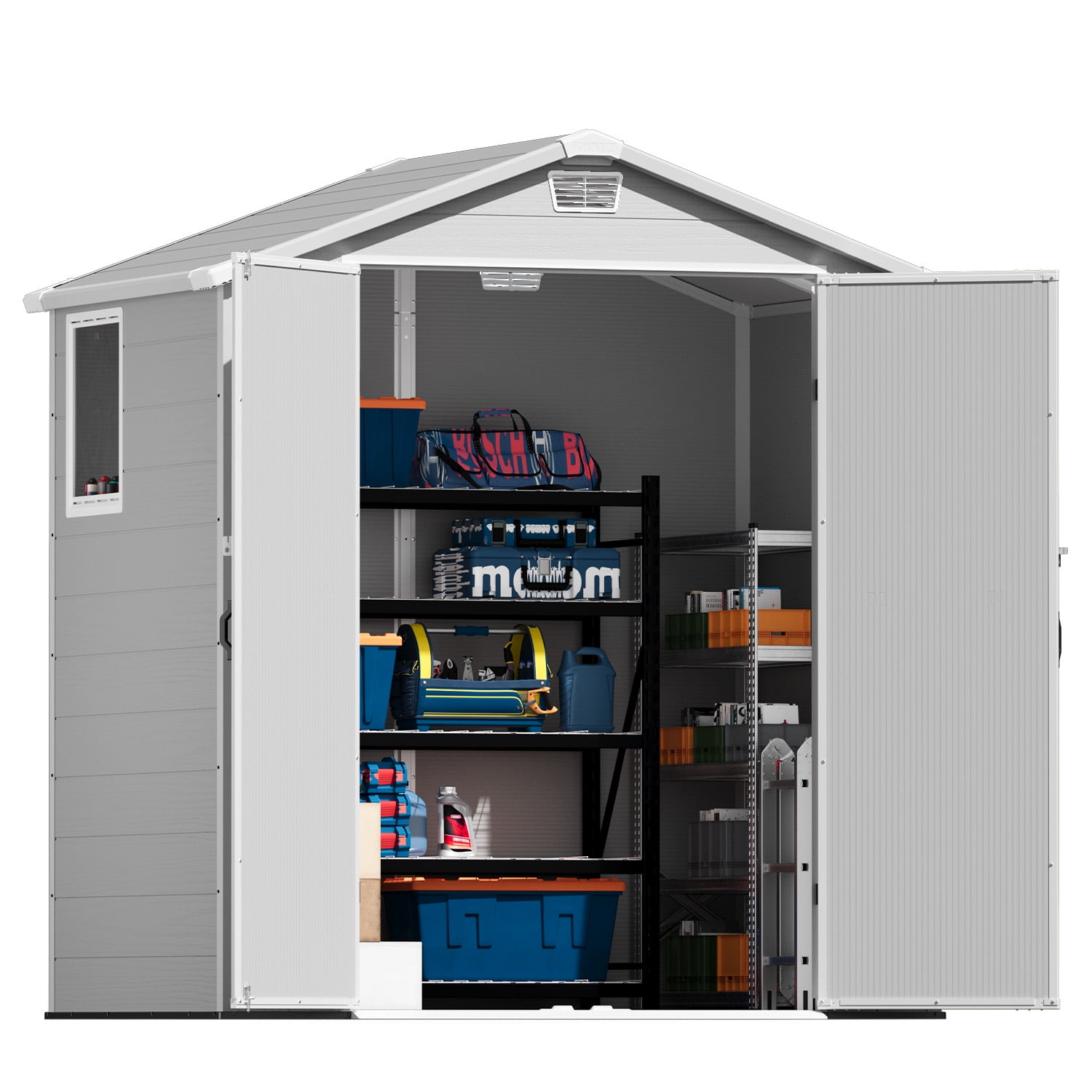 Patiowell Resin Outdoor Storage Shed, Weather-Resistant Garden Tool Organizer with Lockable Door and Window (Light Gray, 6 ft x 4 ft) 9vf2h
