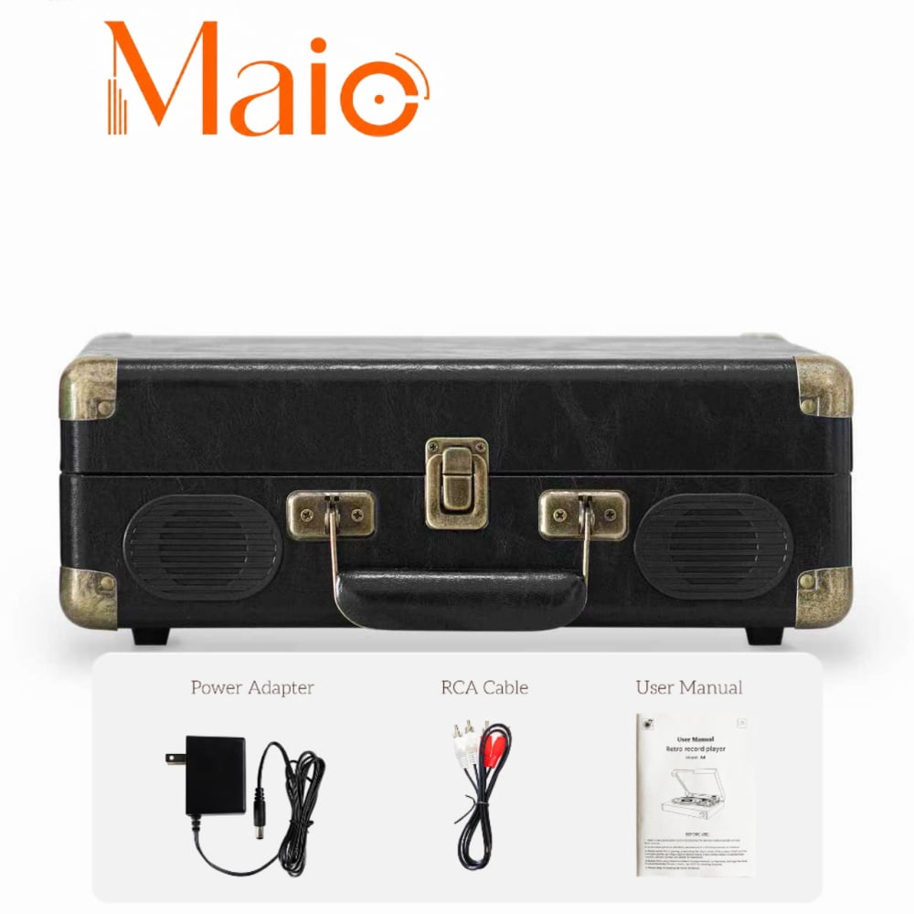 MAIO C260 Vintage Vinyl Record Player, 3-Speed Belt-Driven Turntable with Built-in Stereo Speakers (Black) 00rq2