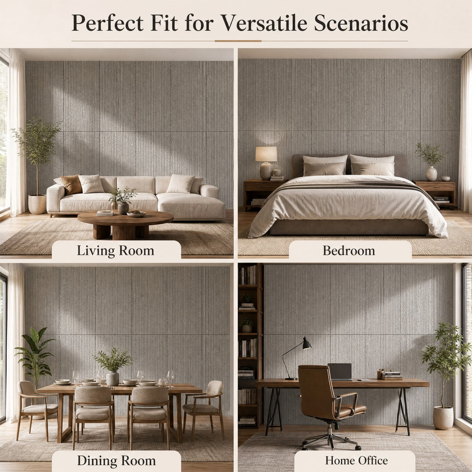 BEAUTYPEAK 3D Faux Stone Wall Panels, Modern Fluted Texture Decorative Siding (Cement Grey, 48 in x 24 in, 4 Pack) d7h01