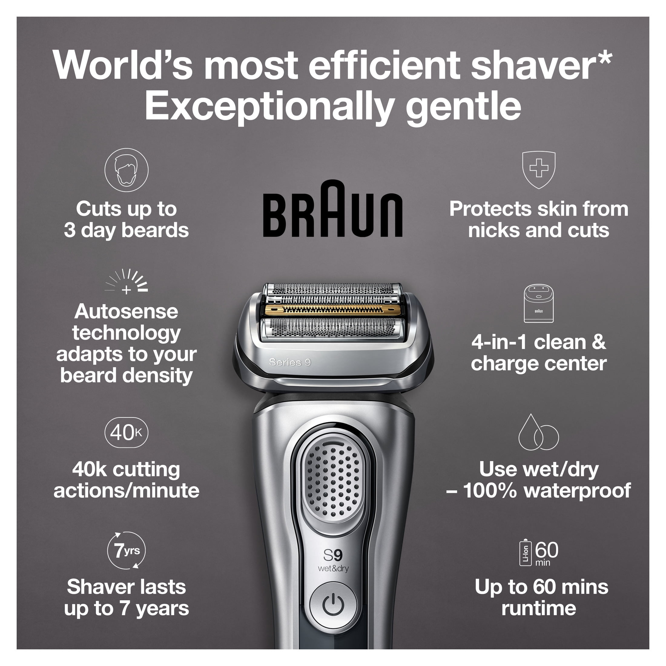 Braun Series 9 9370cc Electric Shaver for Men with Clean and Charge Station (Brown, 1 Count) pipkc
