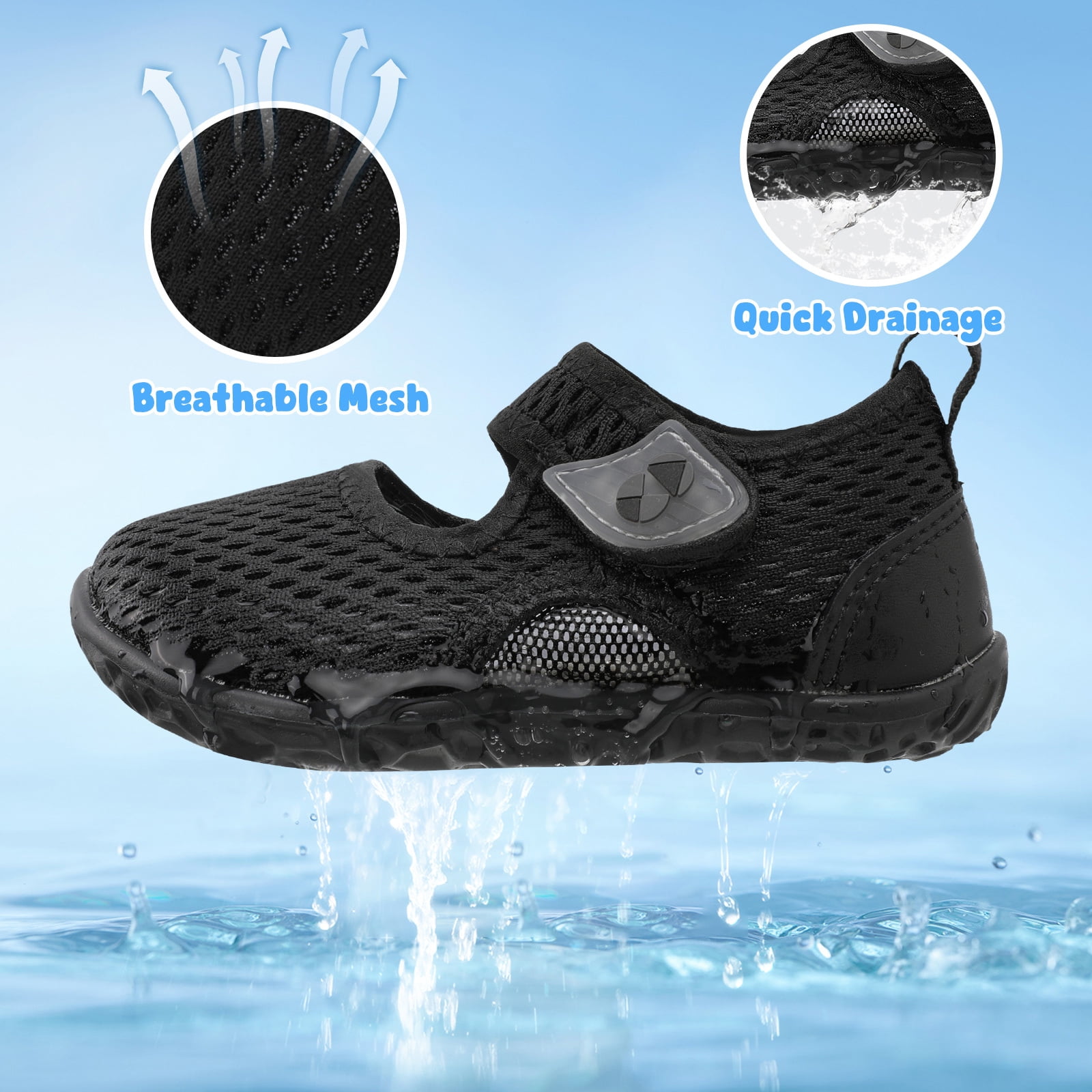 Barerun Toddler Water Shoes Lightweight Breathable Quick-Dry Sandals (Black, Toddler Size 6) c4zmj