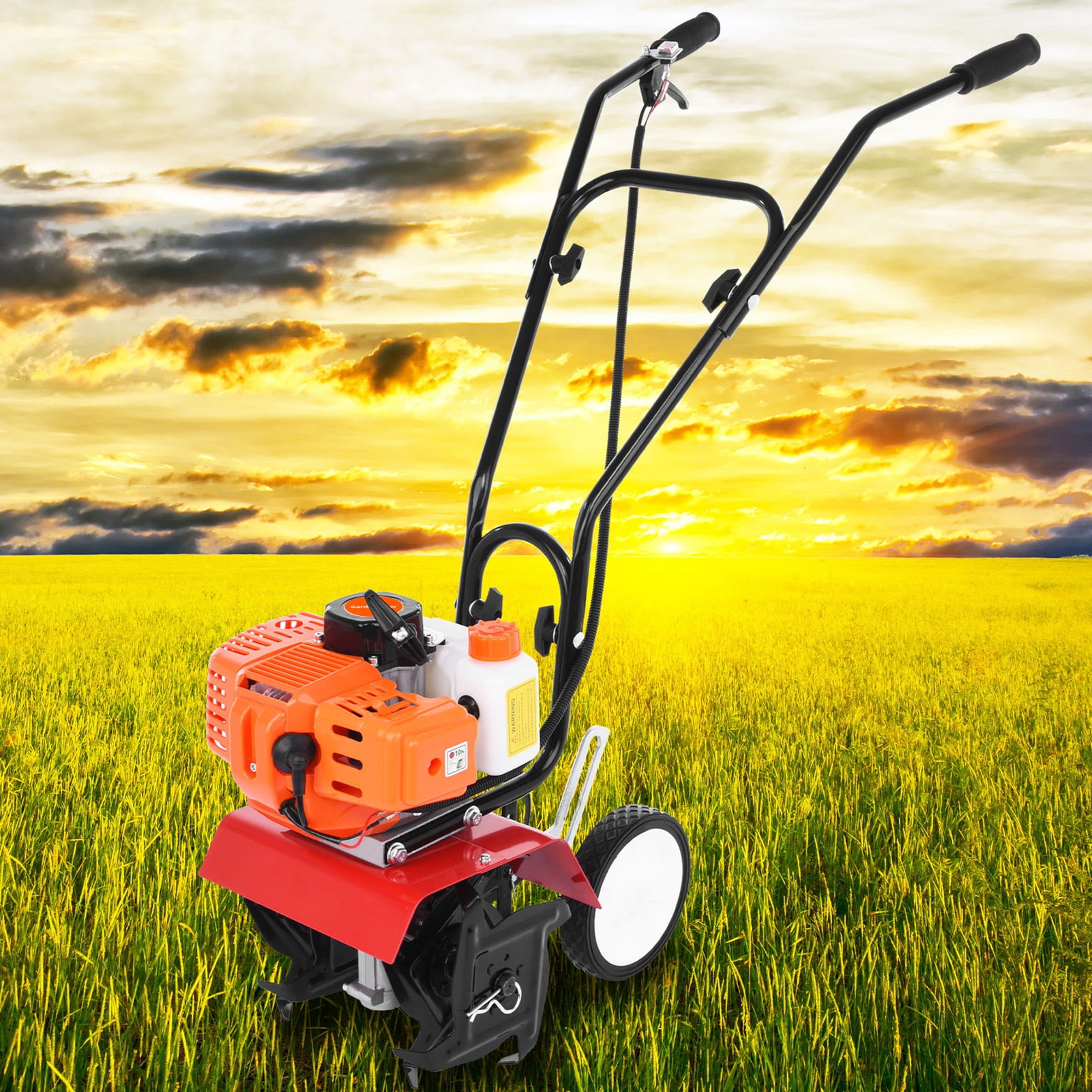 Thogive 52cc Petrol Garden Mini Tiller, Heavy-Duty Soil Cultivator for Landscaping (Orange, 7.9-inch Tilling Width) oyoy9