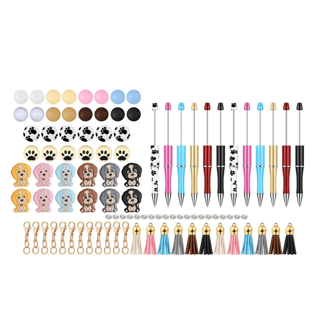 Milue Beadable Pens DIY Craft Kit with Tassels and Animal Toppers (12 Pack) n3p2q