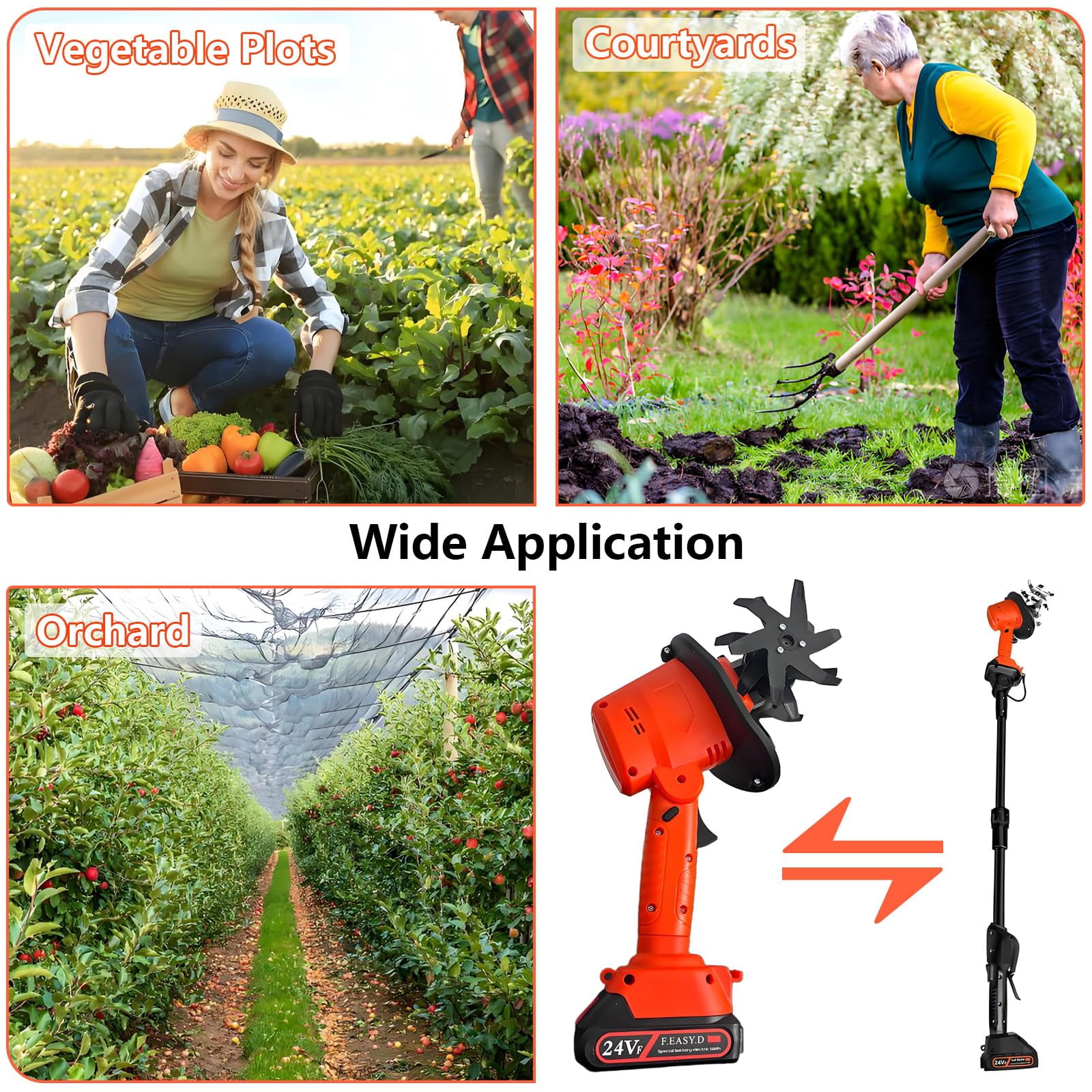 Beiou 24V Cordless Electric Tiller Cultivator, Portable Garden Rototiller with Extension Rod (4 in Tilling Width) nzinm