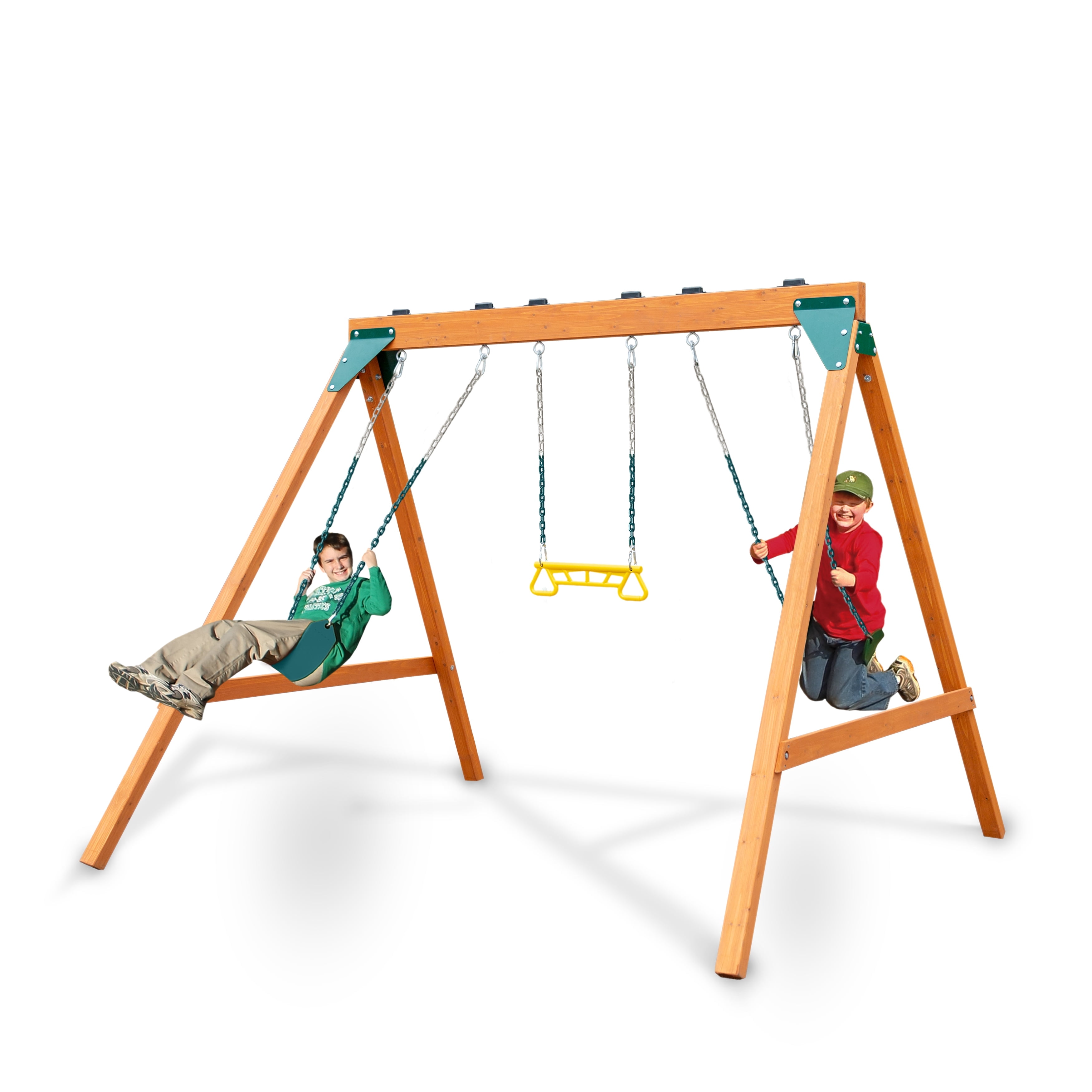 Gorilla Playsets Basic Wooden Swing Set with Two Belt Swings and Trapeze (Brown, 1 Unit) ydr0x