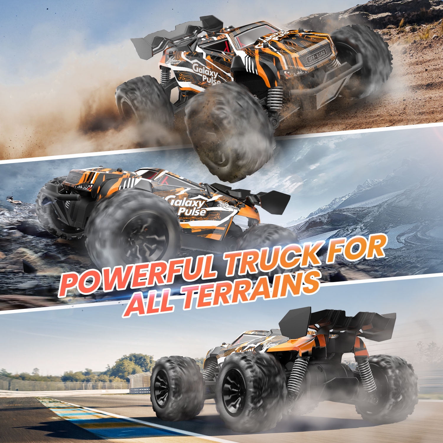 JoyStone Remote Control Monster Truck, All-Terrain 2.4GHz RC Car with 2 Rechargeable Batteries (Black & Orange, 1:18 Scale) ejmuy