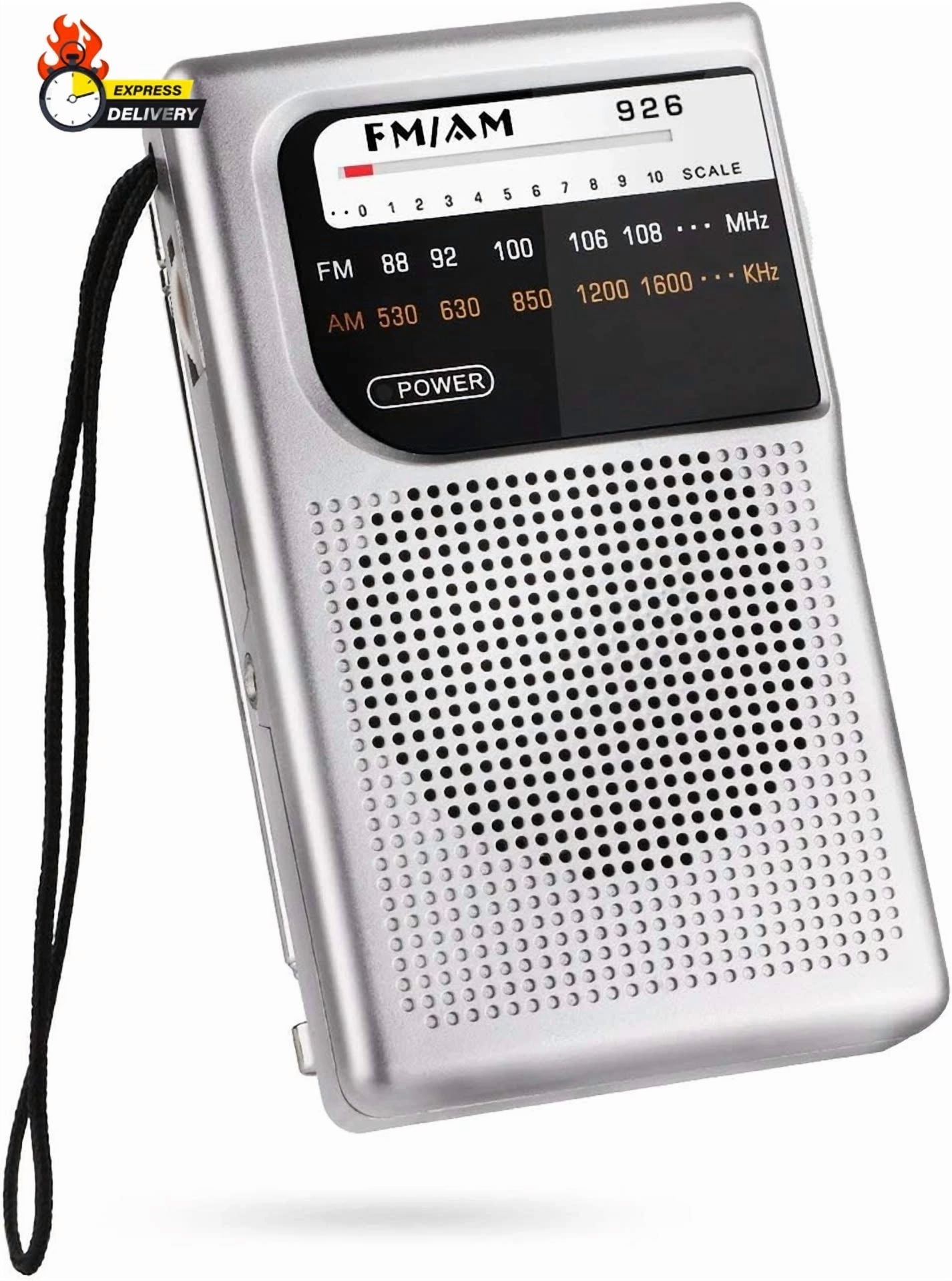 Rhea AM FM Portable Transistor Radio with Built-in Speaker and Headphone Jack (Black, 1 Pack) zul9n