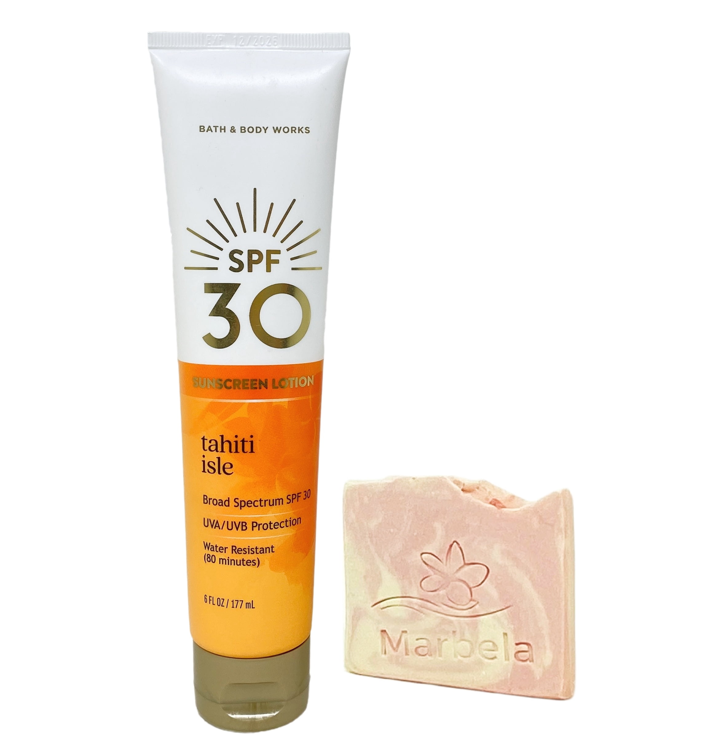 Bath & Body Works Tahiti Isle SPF 30 Sunscreen Lotion with Himalayan Salt Soap (6 fl oz) w3rlt
