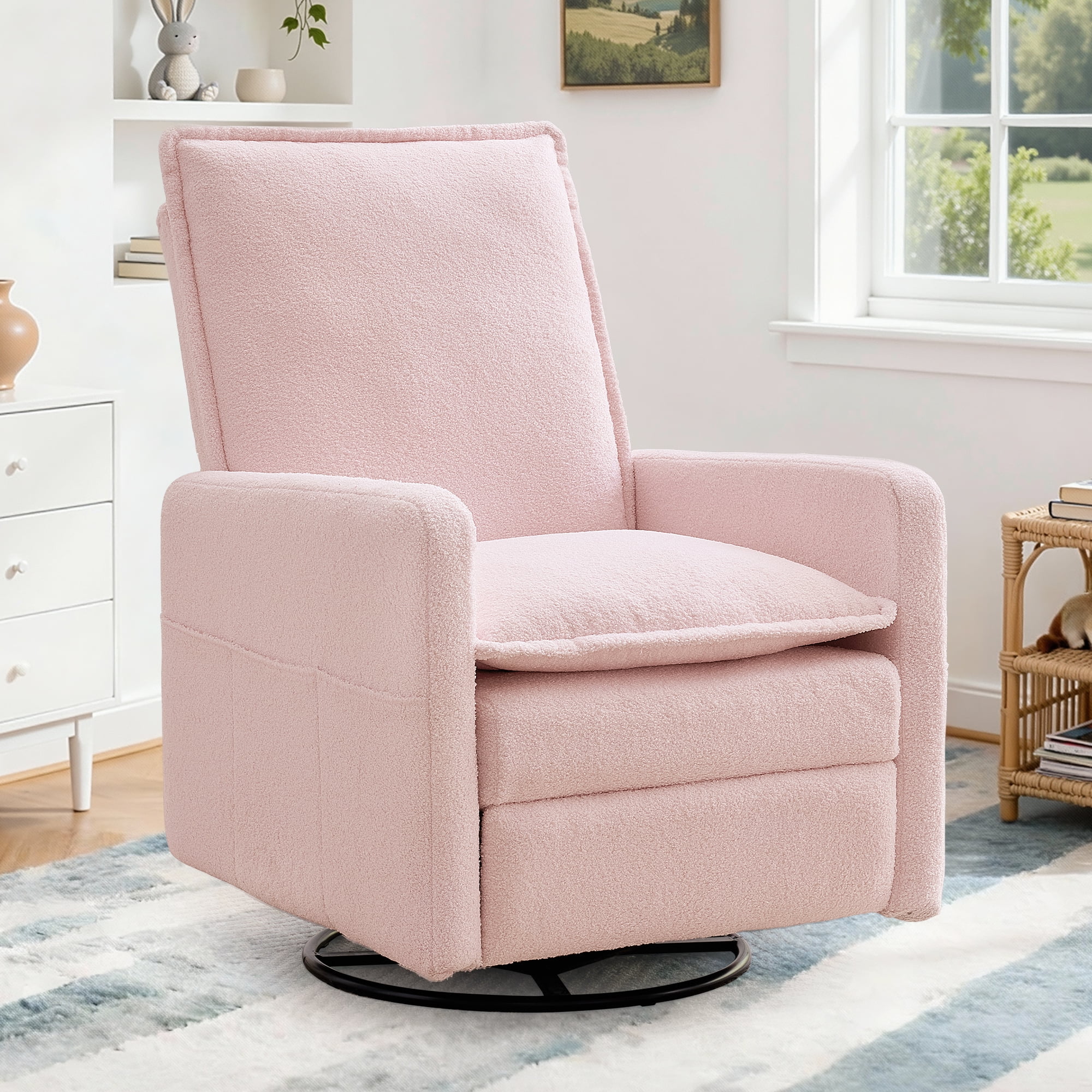 Korser Swivel Rocker Recliner Chair with Side Pockets, Ergonomic Nursery Glider for Living Room (Pink, 27.17 in W x 40.55 in H) 0ndfg