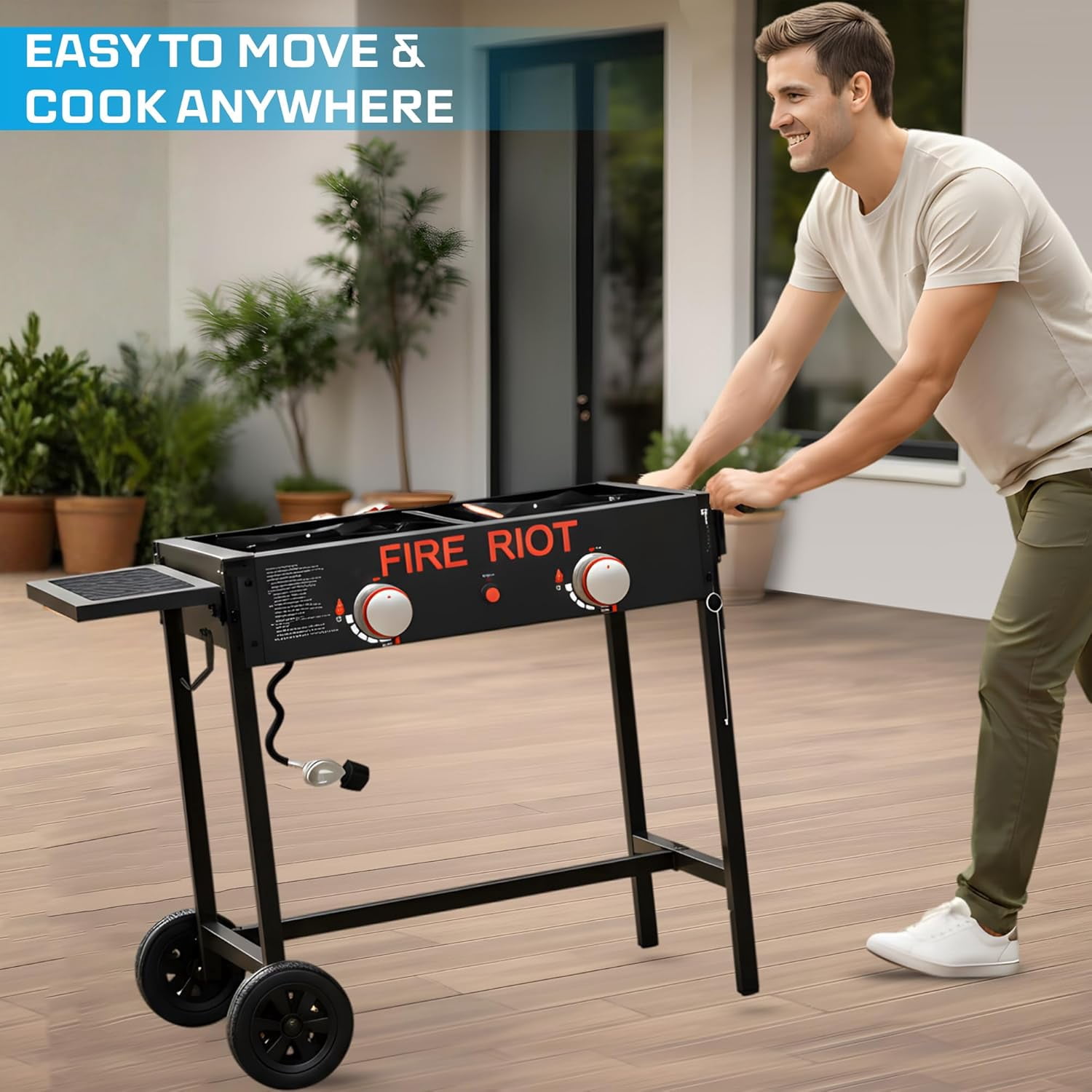 FIRE RIOT Double Burner Outdoor Propane Deep Fryer, Commercial Grade High-Power Cooker with (2) 18 qt Aluminum Pots and Baskets (Black) z7ckb