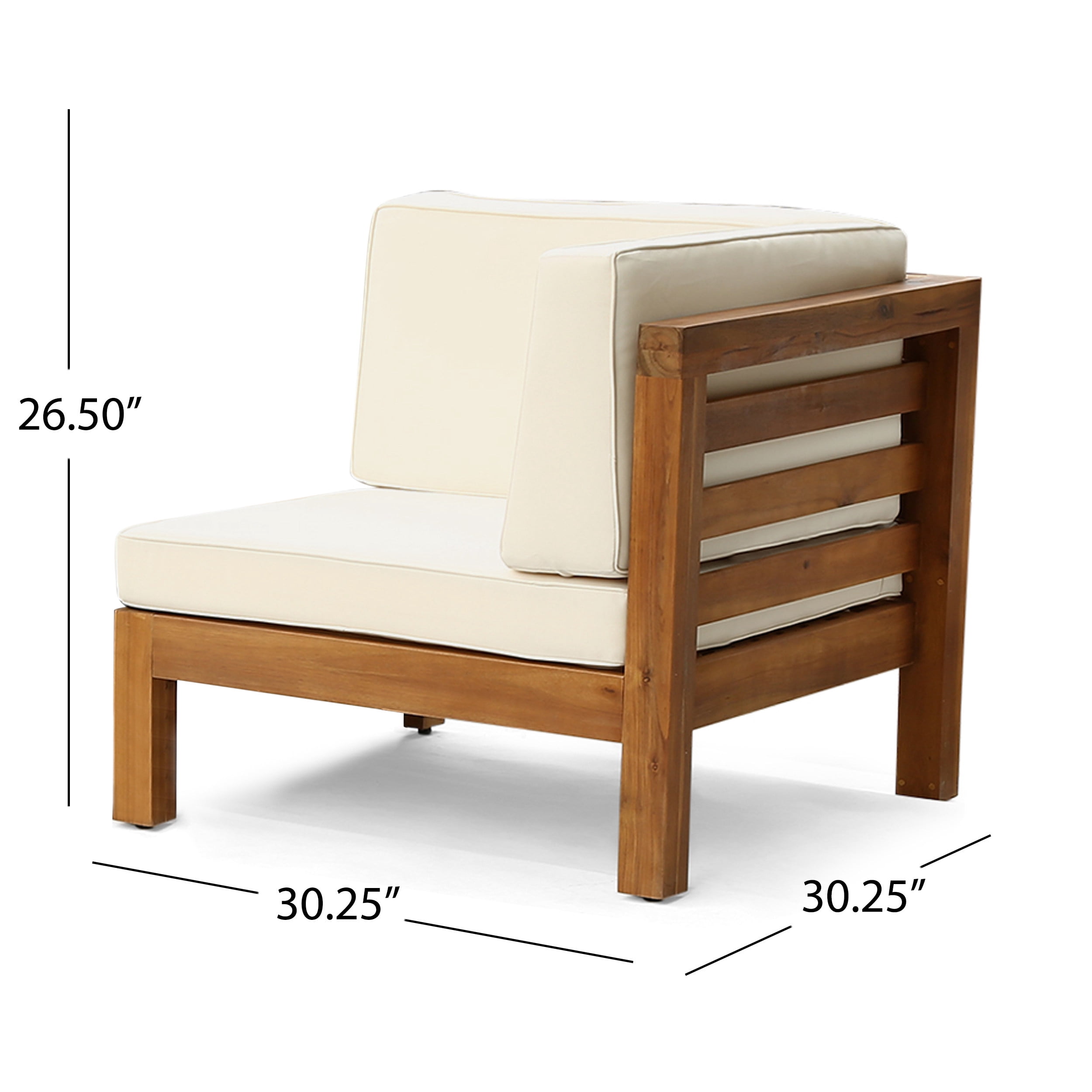 Noble House Frankie Outdoor 8-Seater Acacia Wood Sofa and Club Chair Set (Teak and Beige, 9-Piece Set) swd84