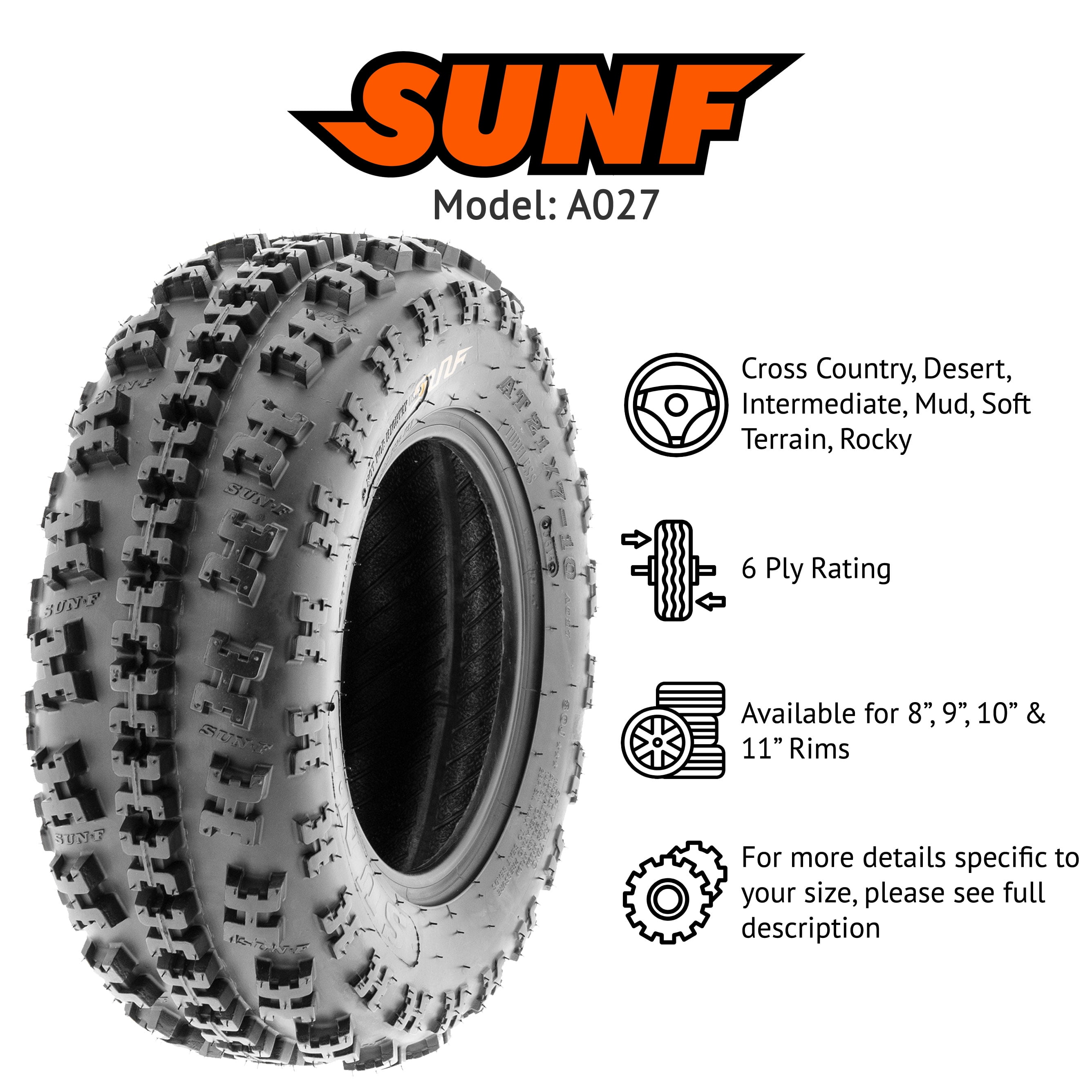 SUNF A027 All-Terrain Sport ATV Quad Tires (Set of 4, 23x7-10 & 18x10.5-8, 6-Ply) u3z99