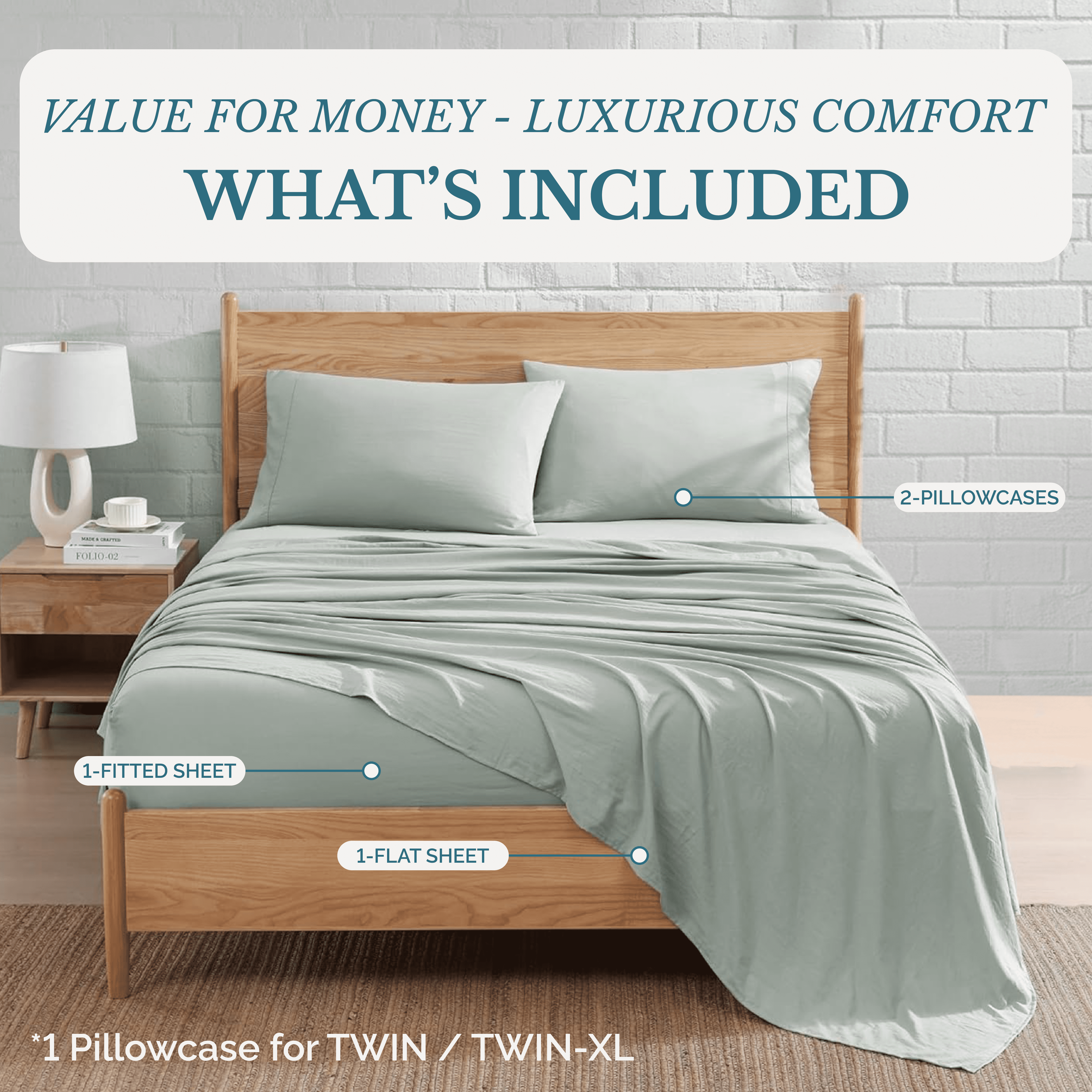 Casa Platino Full Size Bed Sheets Set, Ultra-Soft Microfiber 4-Piece Bedding Collection (Mineral, Full) lhahv