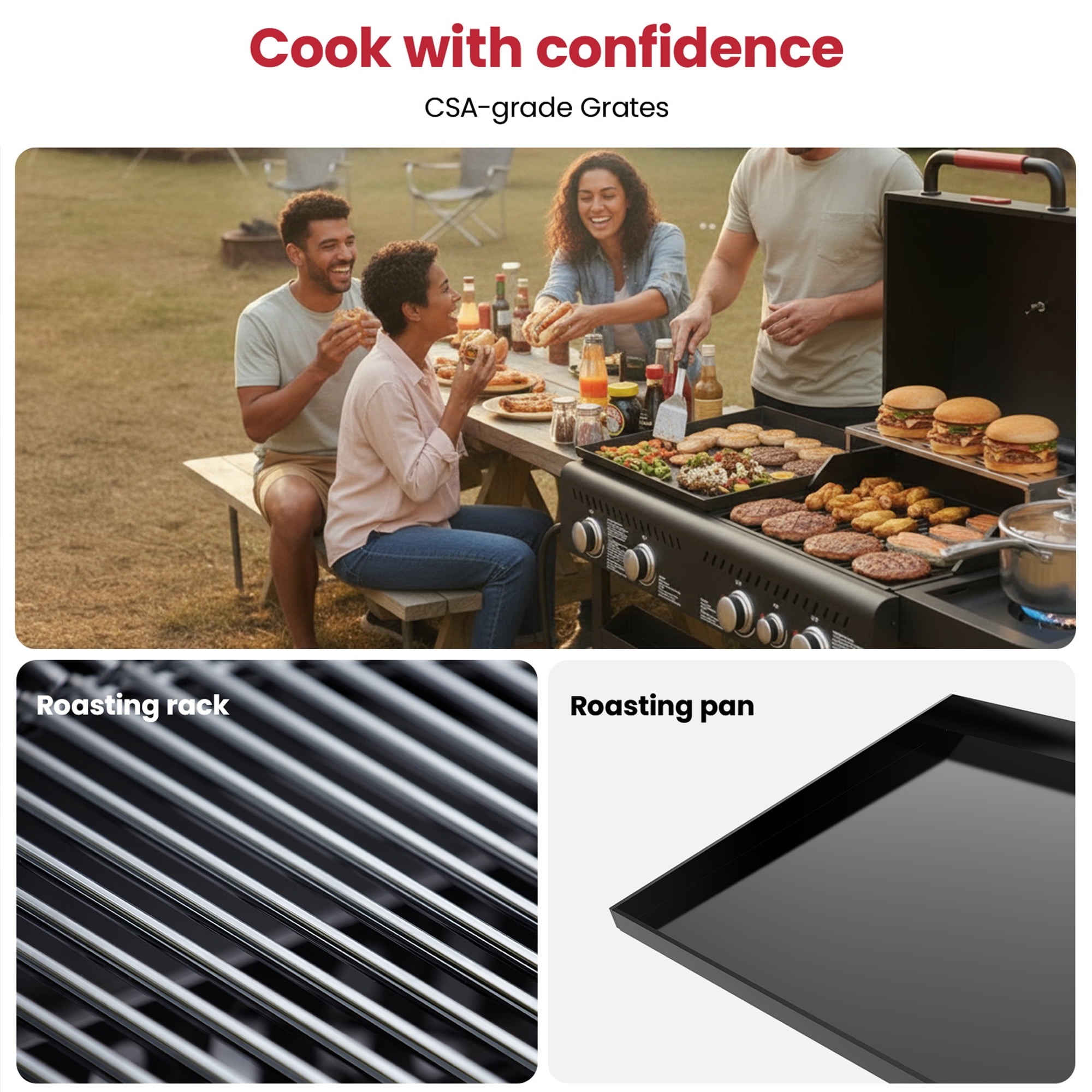 Tcisa 5-Burner Gas Grill and Griddle Combo with Side Burner (Black, 702 sq in) 0kive