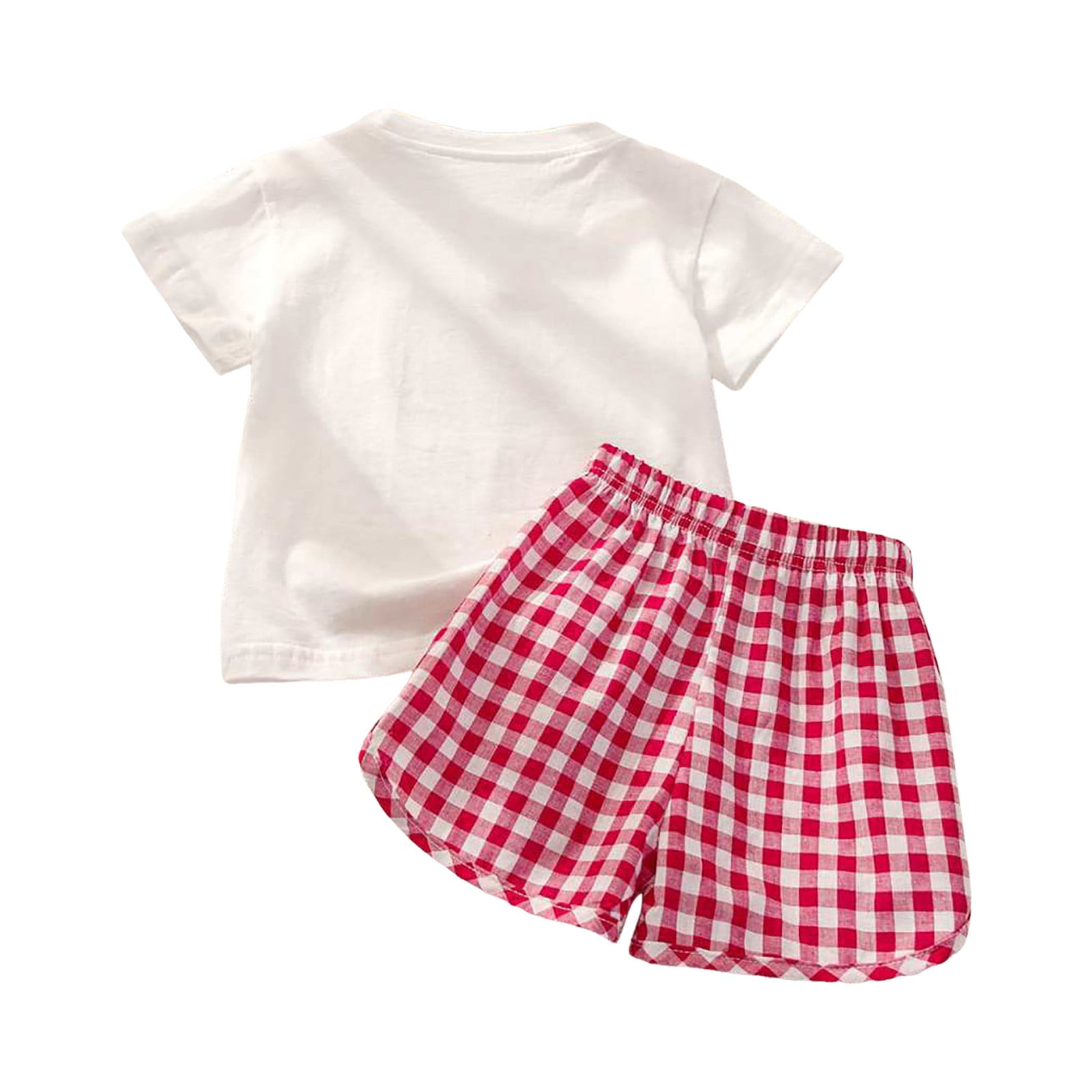 Staki Toddler Girls Summer Outfit Set Sunflower Fly Sleeve T-Shirt and Denim Shorts (Red, 6-7 Years) z0dh9