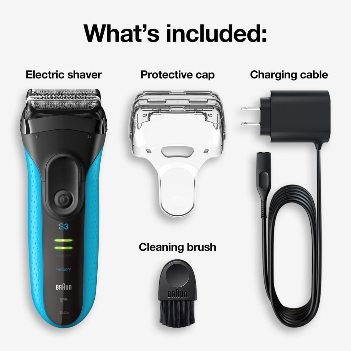 Braun Series 3 ProSkin 3040s Electric Shaver, Wet & Dry Grooming Kit with Precision Trimmer (Blue) qalb6