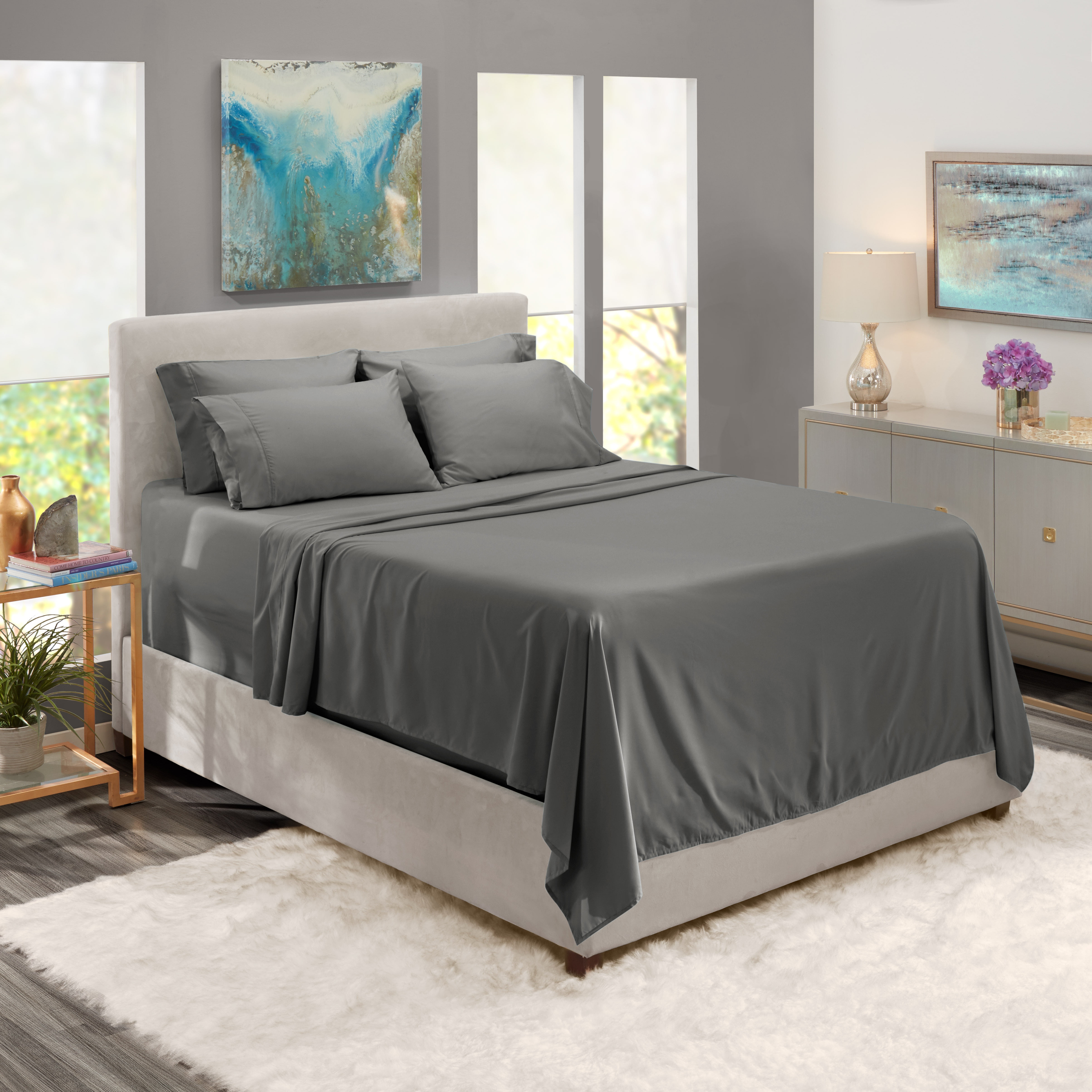 Nestl Extra Deep Pocket Queen Bed Sheet Set (Dark Gray, 6 Piece, Fits 18-24 in Mattresses) 4dk4x