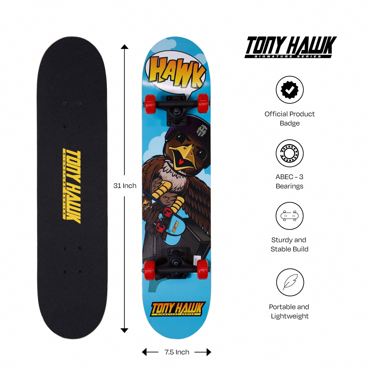 Tony Hawk 31-inch Complete Skateboard for Beginners (Black, 31 in x 7.5 in) 6wzhj