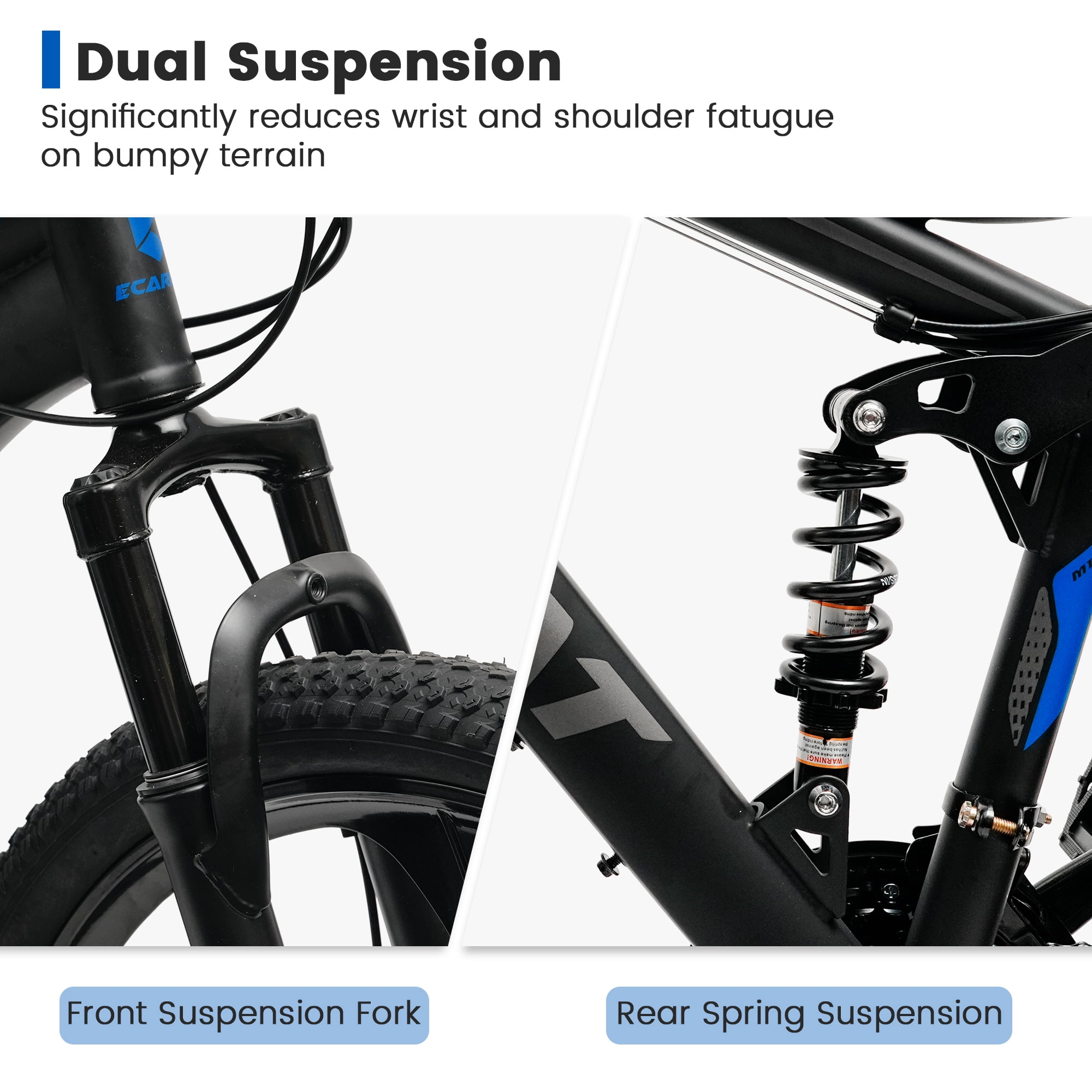 Ecarpat 26 Inch Mountain Bike Full Suspension, 21-Speed Dual Disc Brake, Carbon Steel Frame (Black, 26 in) qyvjz