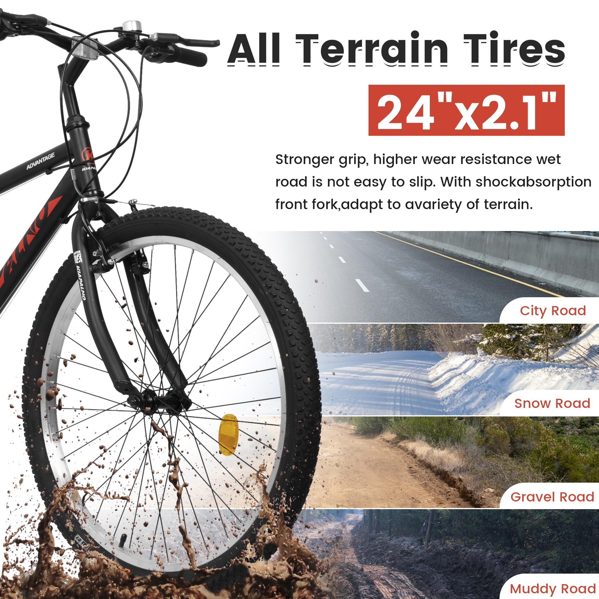 Ecarpat 24 Inch Mountain Bike, 21-Speed Steel Frame MTB with V-Brakes (Black-Red, 24 in) um1l8