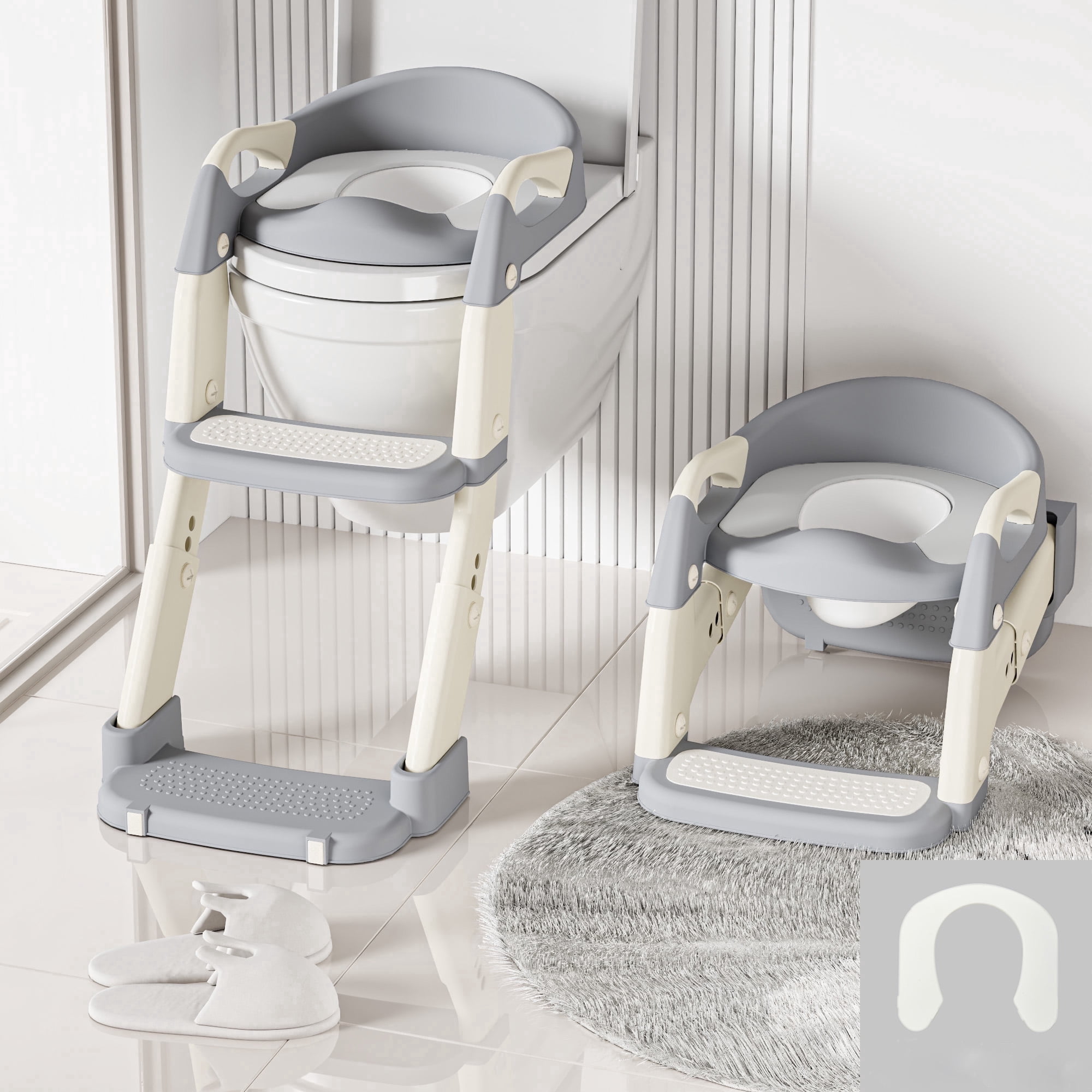 Gijjgole 3-in-1 Potty Training Seat with Step Stool Ladder, Adjustable Toddler Toilet Trainer with Splash Guard (Grey) 0ujaf