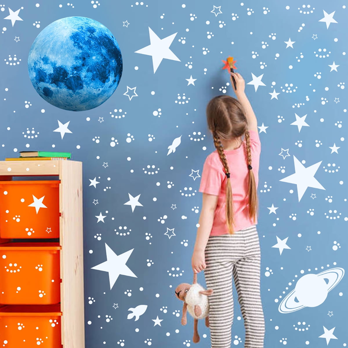 Hvxrjkn Glow in The Dark Star and Spaceship Wall Decals for Kids Bedroom (Blue, 947 Pieces) rydry