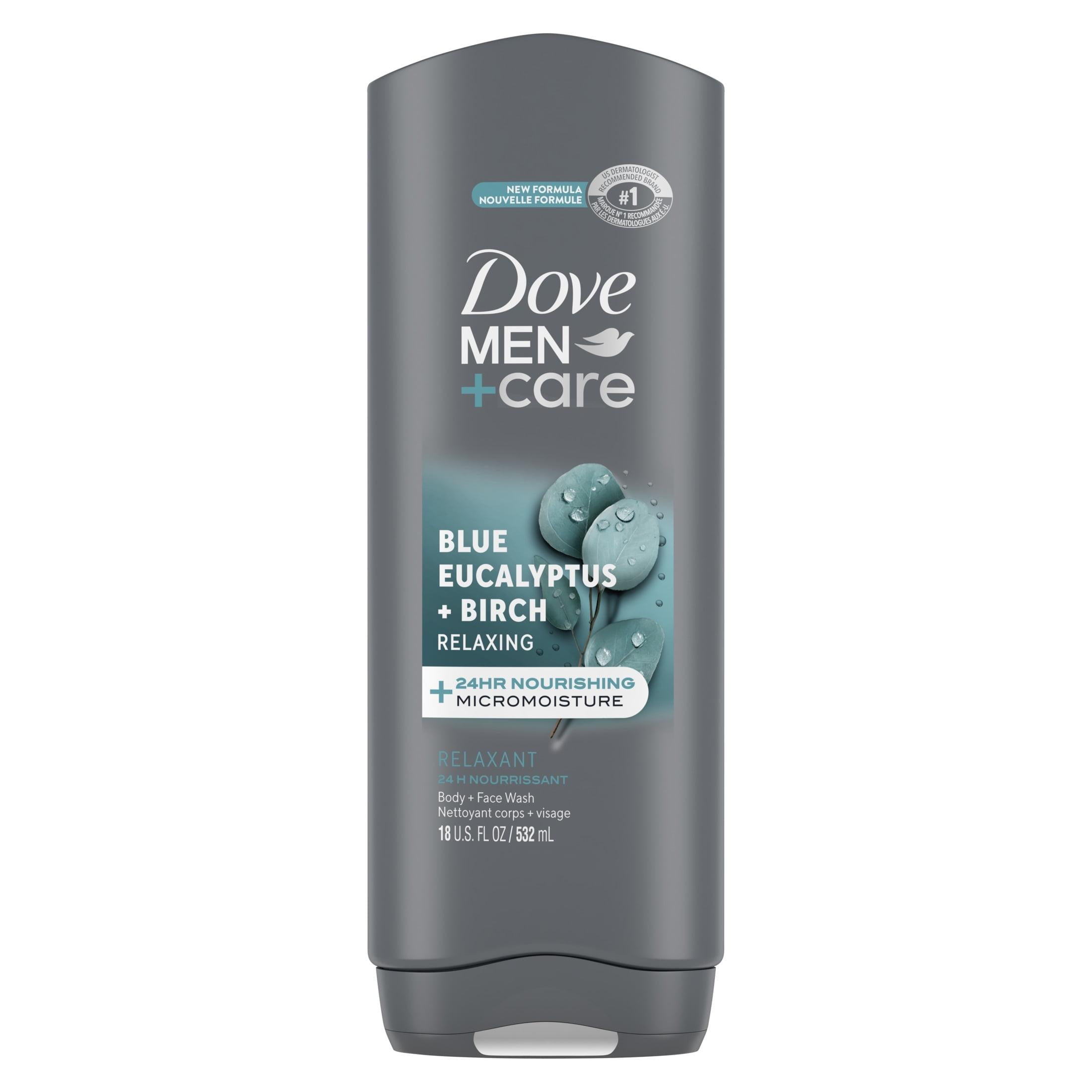 Dove Men+Care Relaxing Hydrating Face and Body Wash, Eucalyptus and Birch Scent (Blue, 18 fl oz) ovvmq