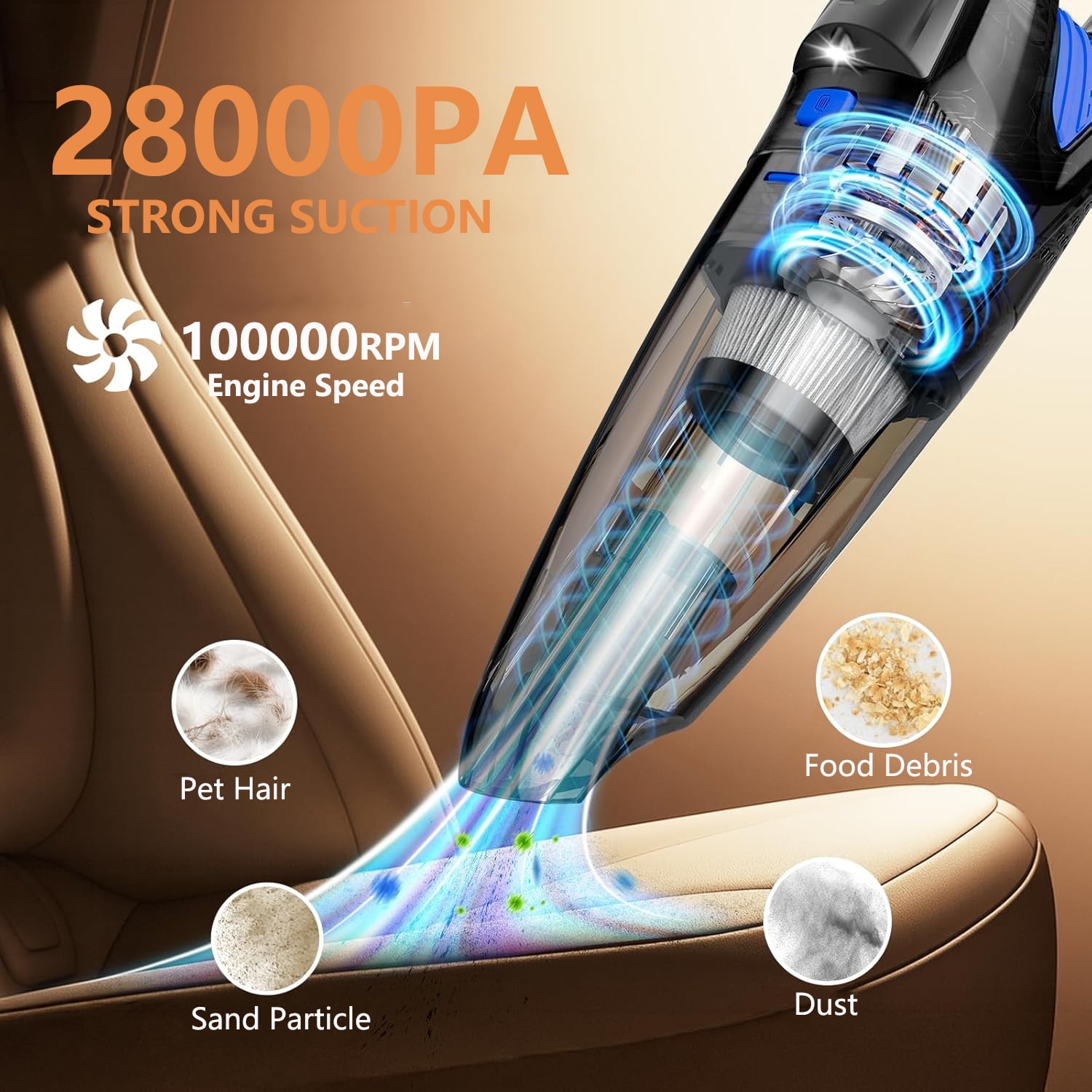 TRAKAR Handheld Vacuum Cordless, High-Power Portable Car Vacuum Cleaner with LED Light and HEPA Filter (Black, 1.7 lb) joynv