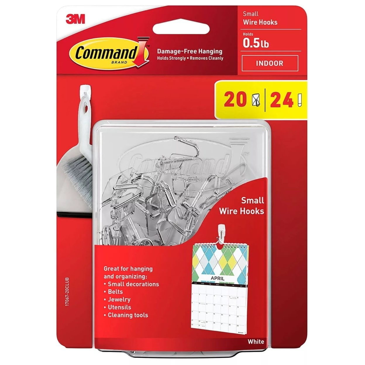 Command Small Wire Toggle Hooks with Adhesive Strips, Damage-Free Hanging, White (20 Hooks, 24 Strips) s3pmx