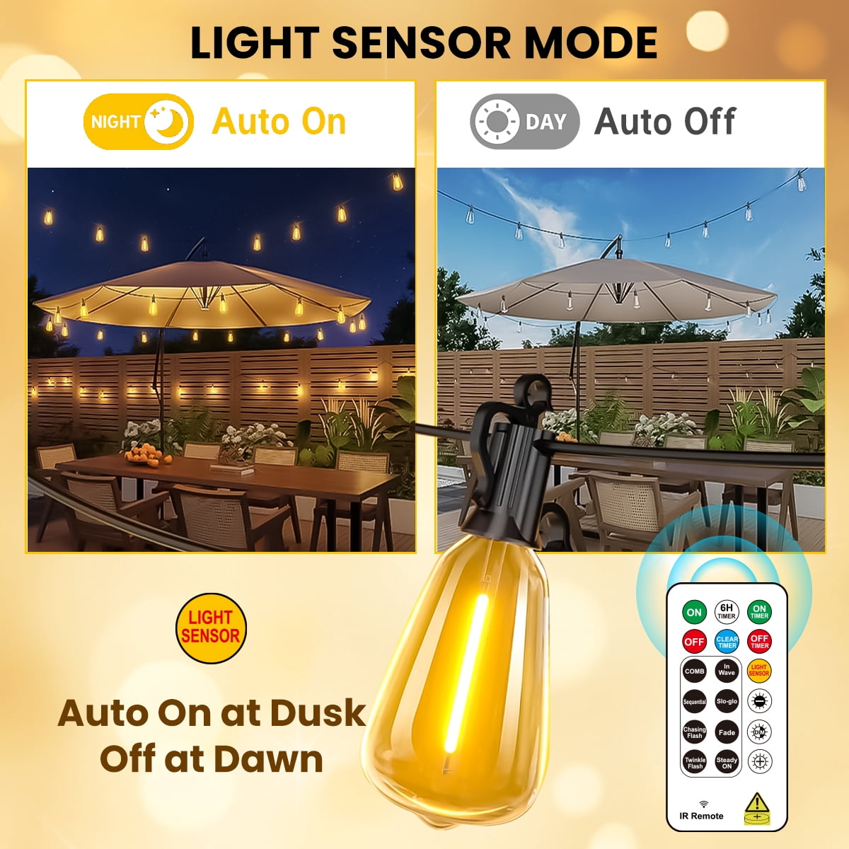 SINAMER LED Outdoor String Lights with Remote, Shatterproof ST38 Edison Bulbs, Waterproof & Weatherproof (Warm White, 110 ft) f6ul1