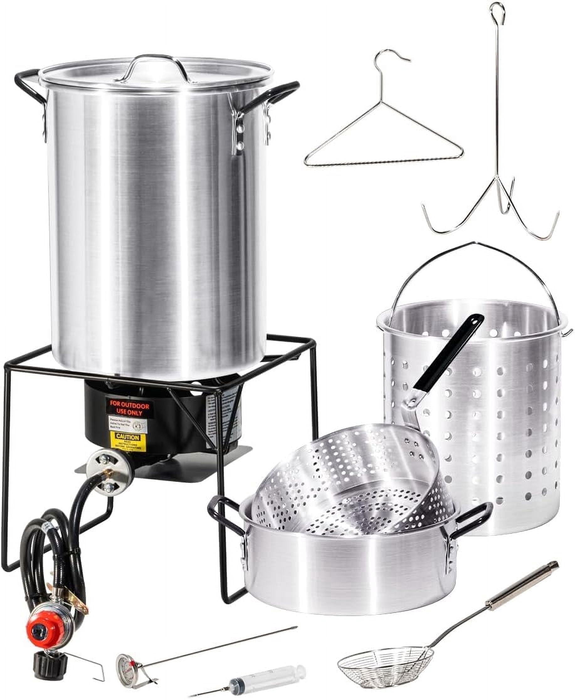 Barton Outdoor Turkey Fryer and Seafood Steamer Cooking Set (Silver, 30 qt and 10 qt) i8ry9