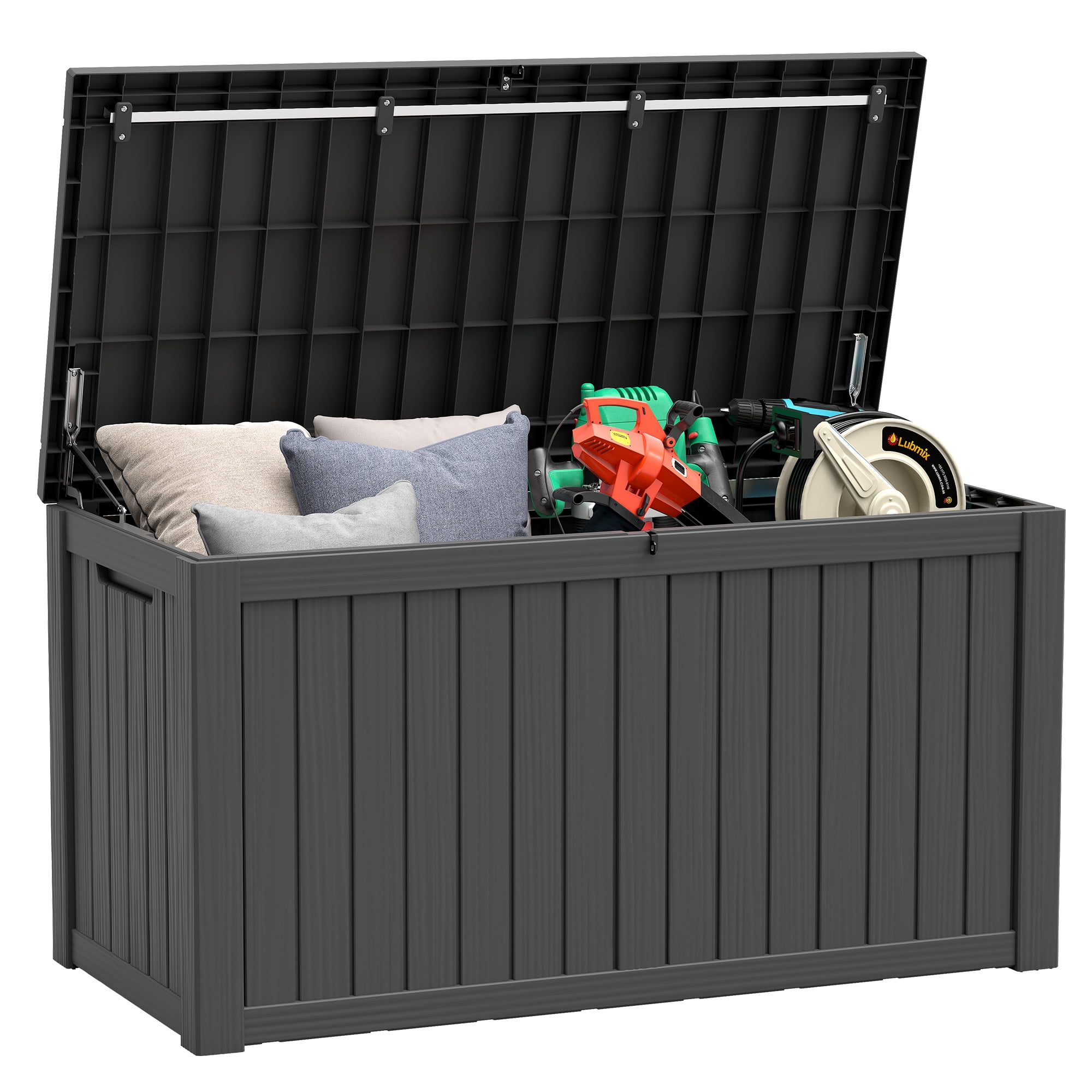 Bifanuo 150 Gallon Outdoor Storage Deck Box, Waterproof Resin Patio Organizer with Steel Beams (Black, 54.3 in x 26.5 in x 28.7 in) yh5gu
