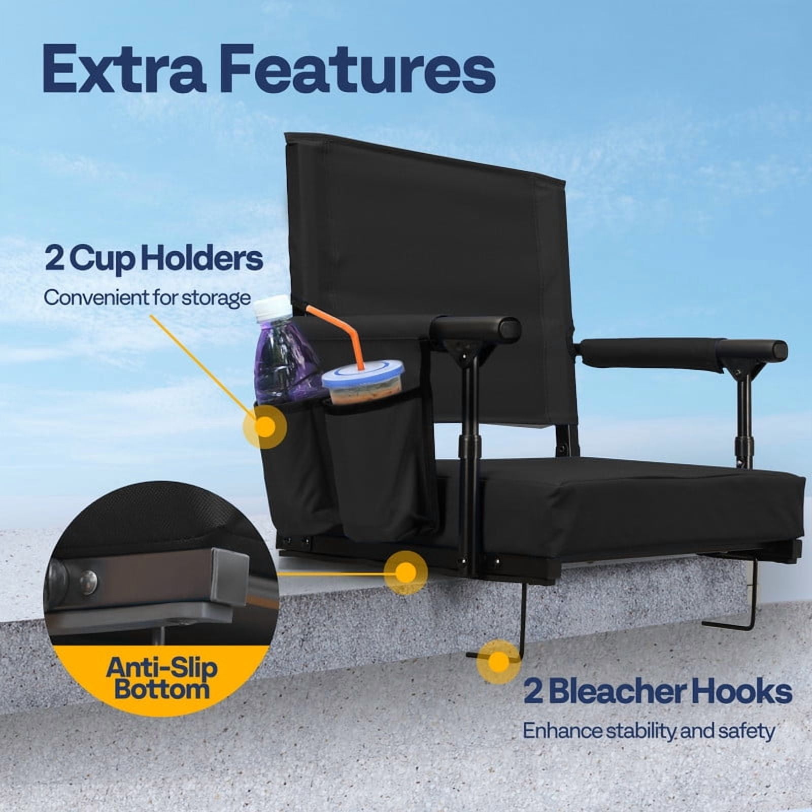 SPECSTAR Stadium Seat with Back Support and Cushion (Black, 18.1 in x 14.0 in) 1ot4a