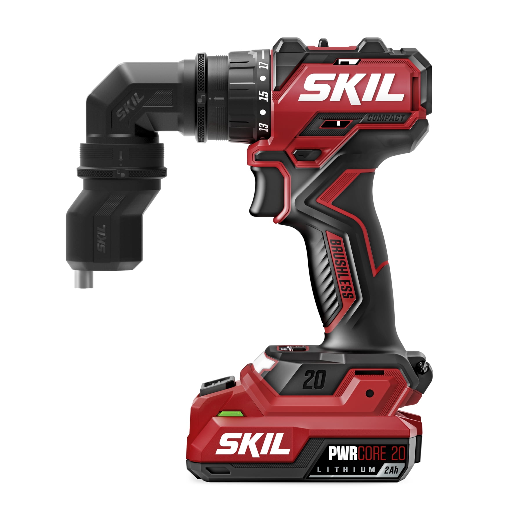 SKIL Brushless 20V Compact Multi-Head Drill Driver Kit (Red, 4-Attachment Set) yqdxn