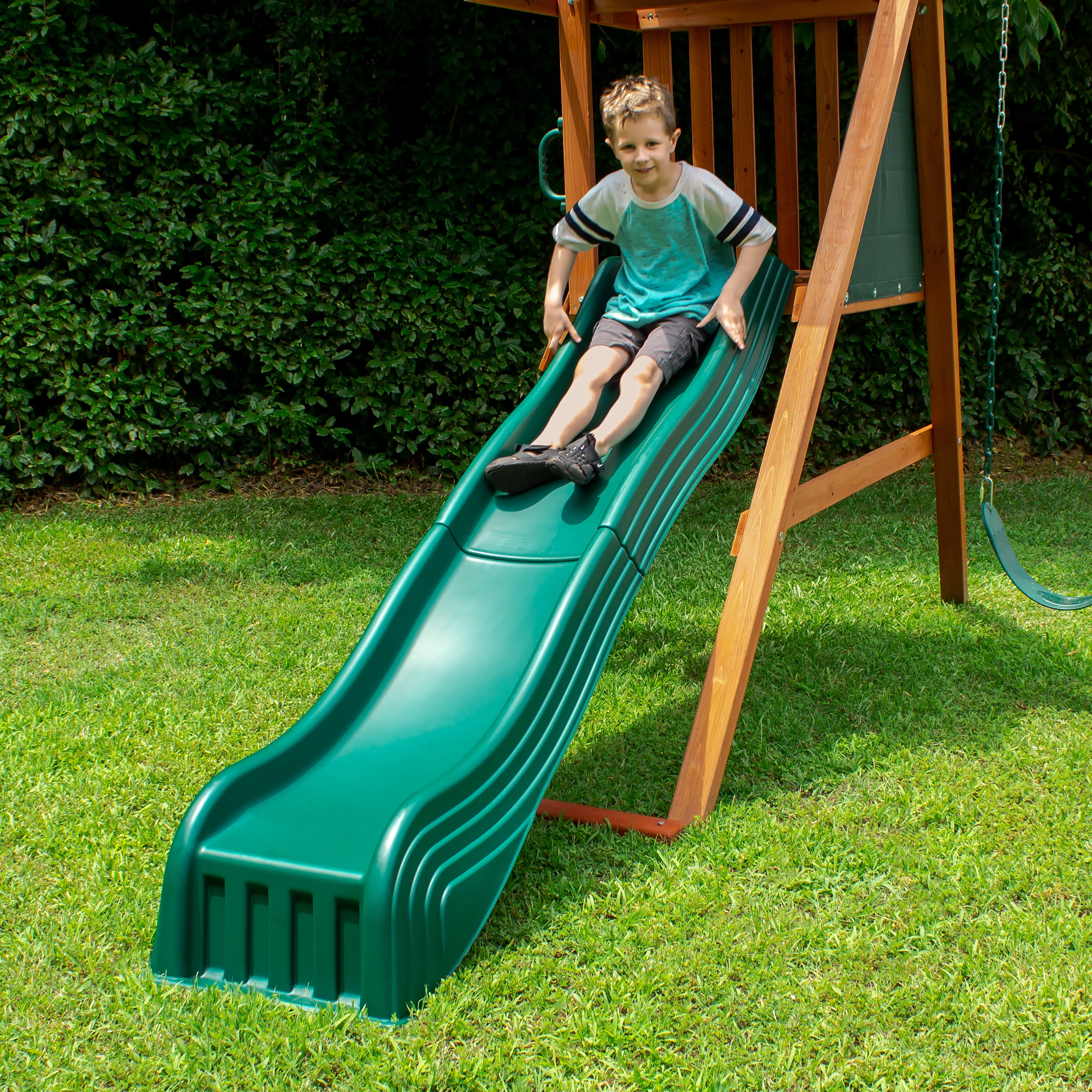 Swing-N-Slide Cool Wave Plastic Slide for 4 ft Deck Heights (Green, 90 in L x 21 in W) i77g4