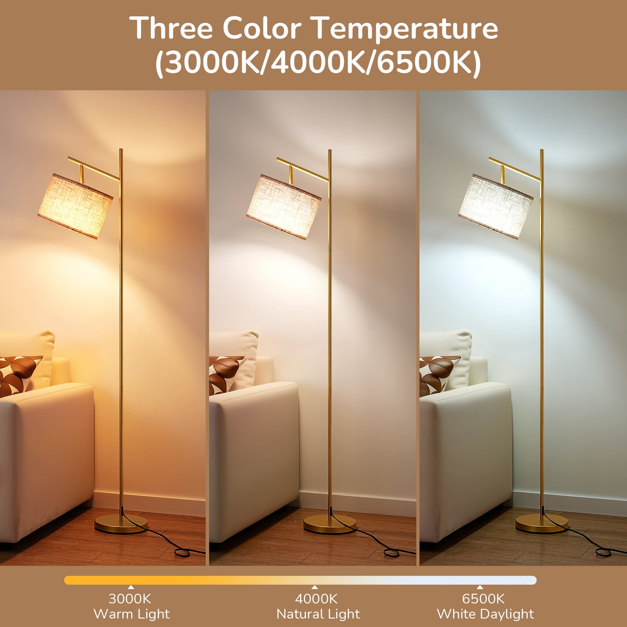 EDISHINE Metal Arc Floor Lamp with Foot Switch and Adjustable Shade (Golden, 64.7 in) npvfp