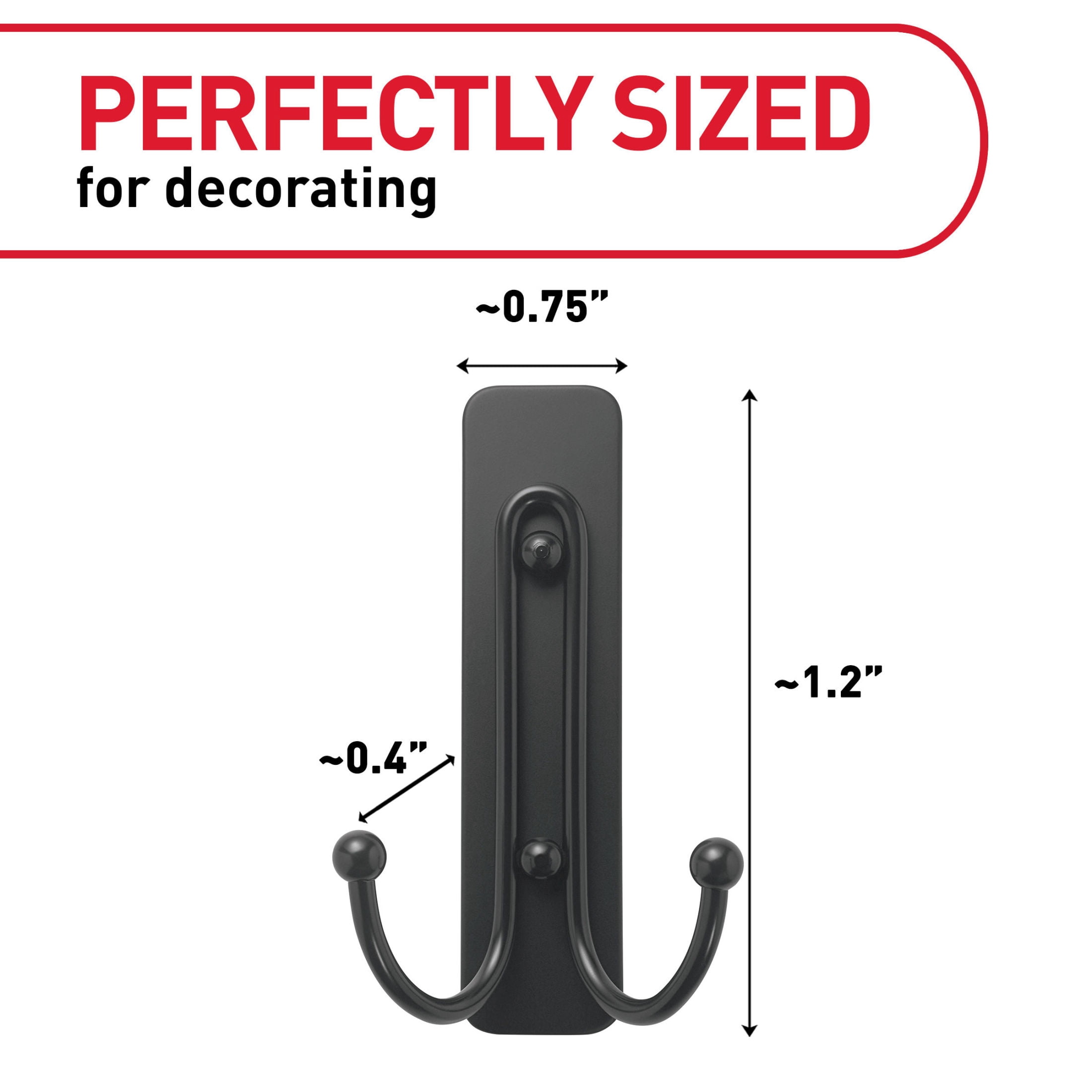 Command Large Double Wall Hooks, Damage-Free Adhesive Hanging for Home and Office (Black, 2 Hooks) f1du7