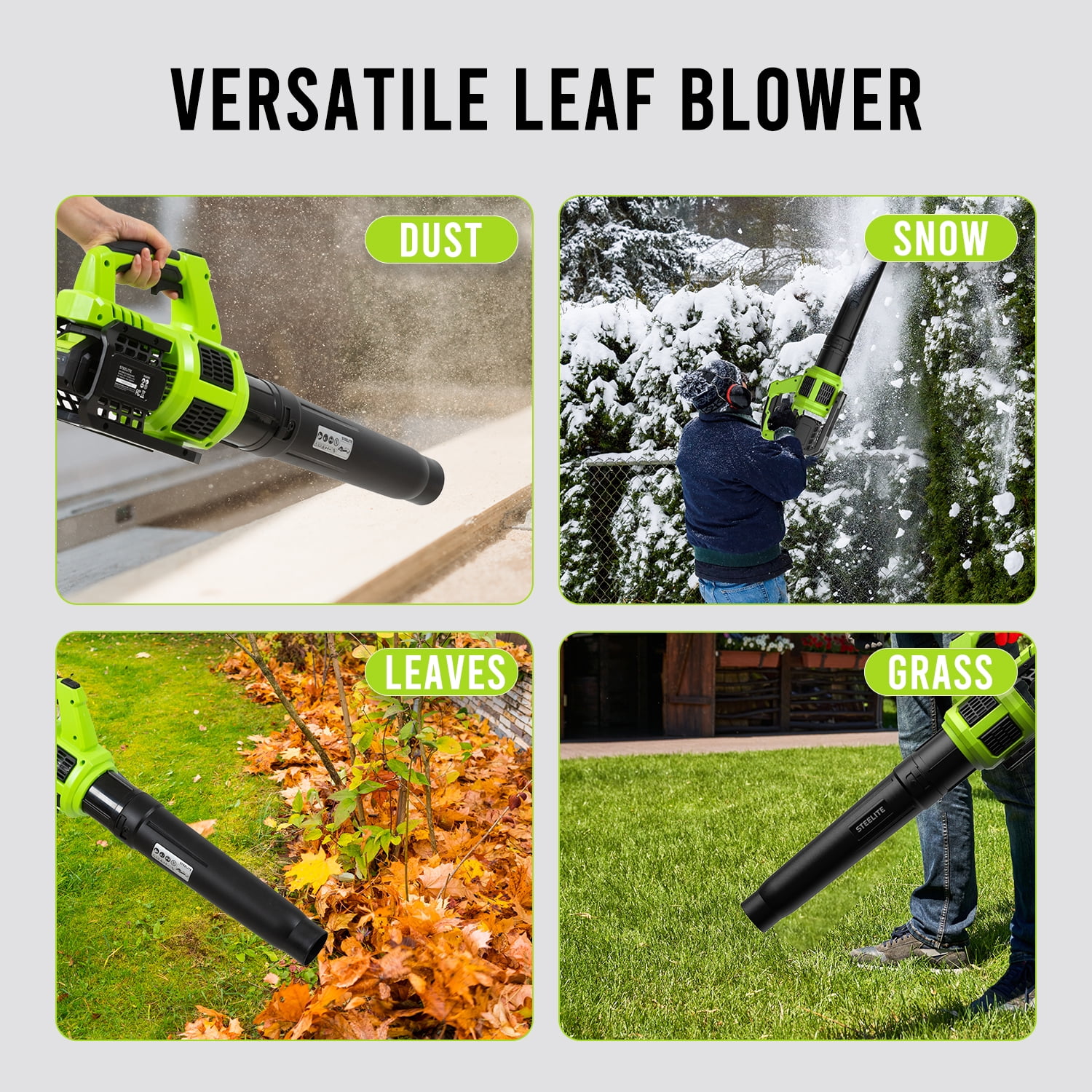 Steelite 21V Cordless Leaf Blower, High-Performance Electric Yard Blower with 2 x 4.0Ah Batteries and Charger (5 lb) e8q6q