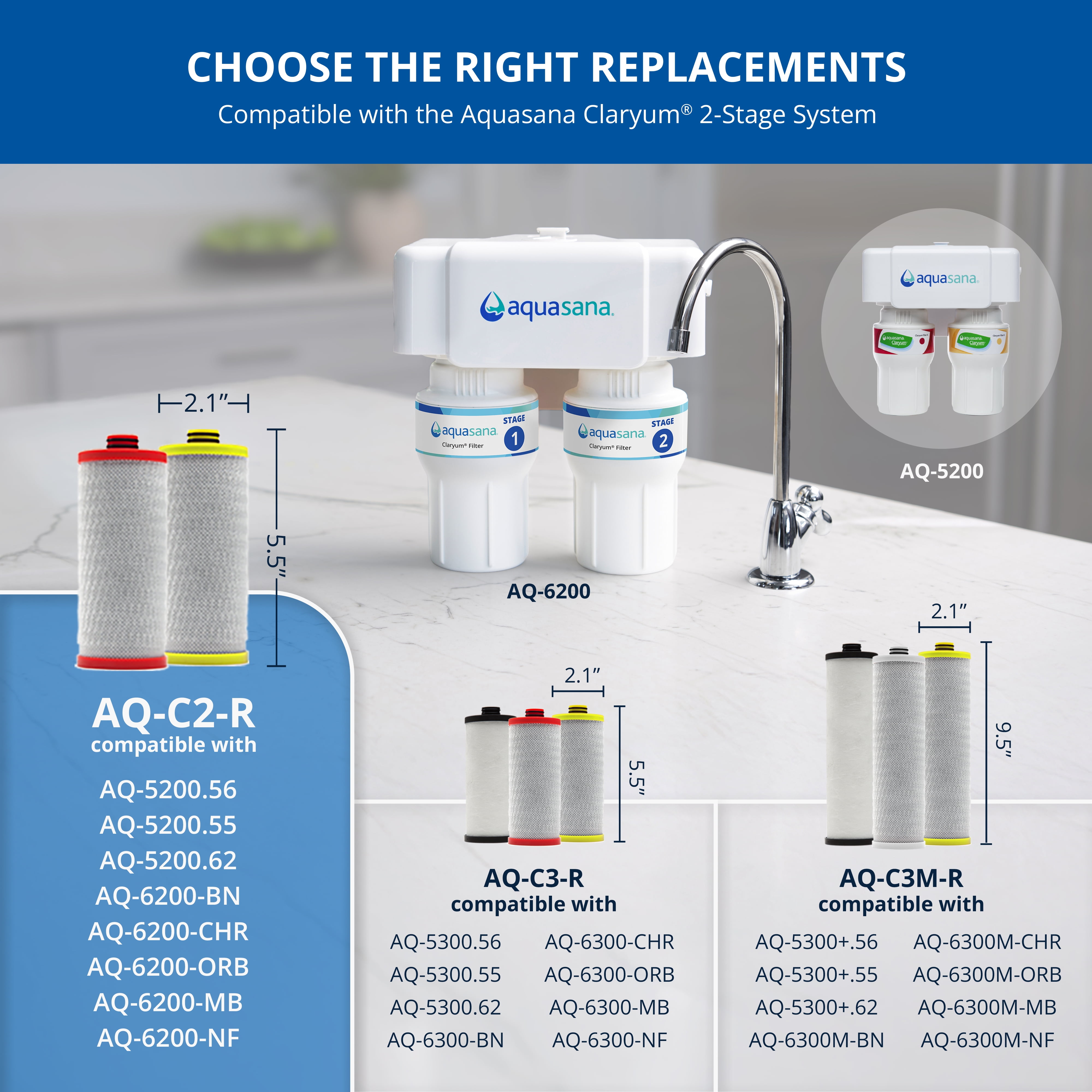 Aquasana Claryum Under Sink Water Filter Replacement Cartridges (2 Count, 500 Gallon Capacity) hqgiv